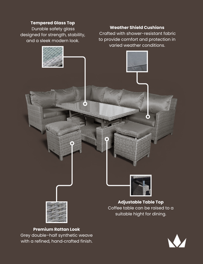 Paris 8 Seater Deluxe Modular Corner Dining &amp; Lounging Set