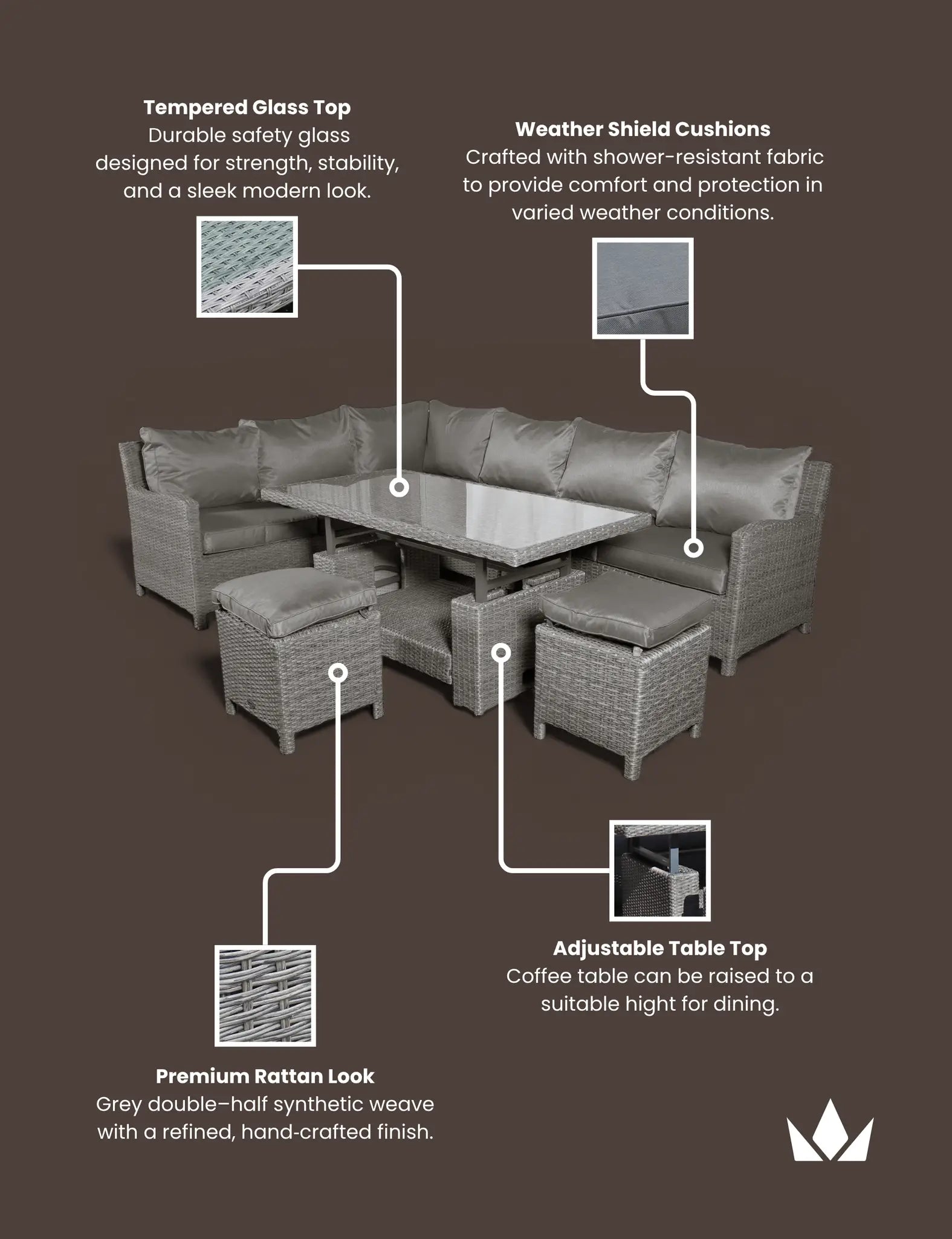 Image of Paris 8 Seater Deluxe Modular Corner Dining & Lounging Set