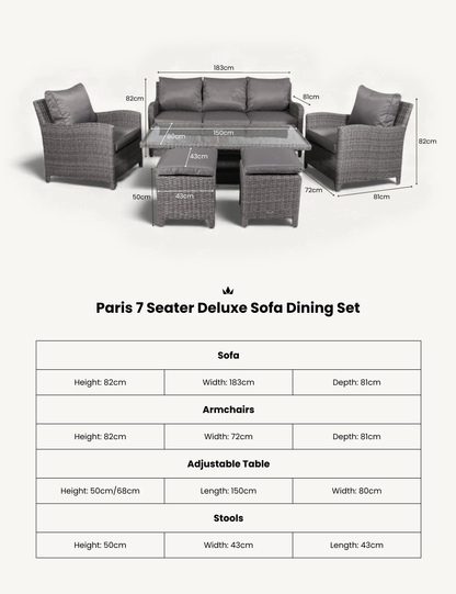 Paris 7 Seater Deluxe Sofa Dining Set