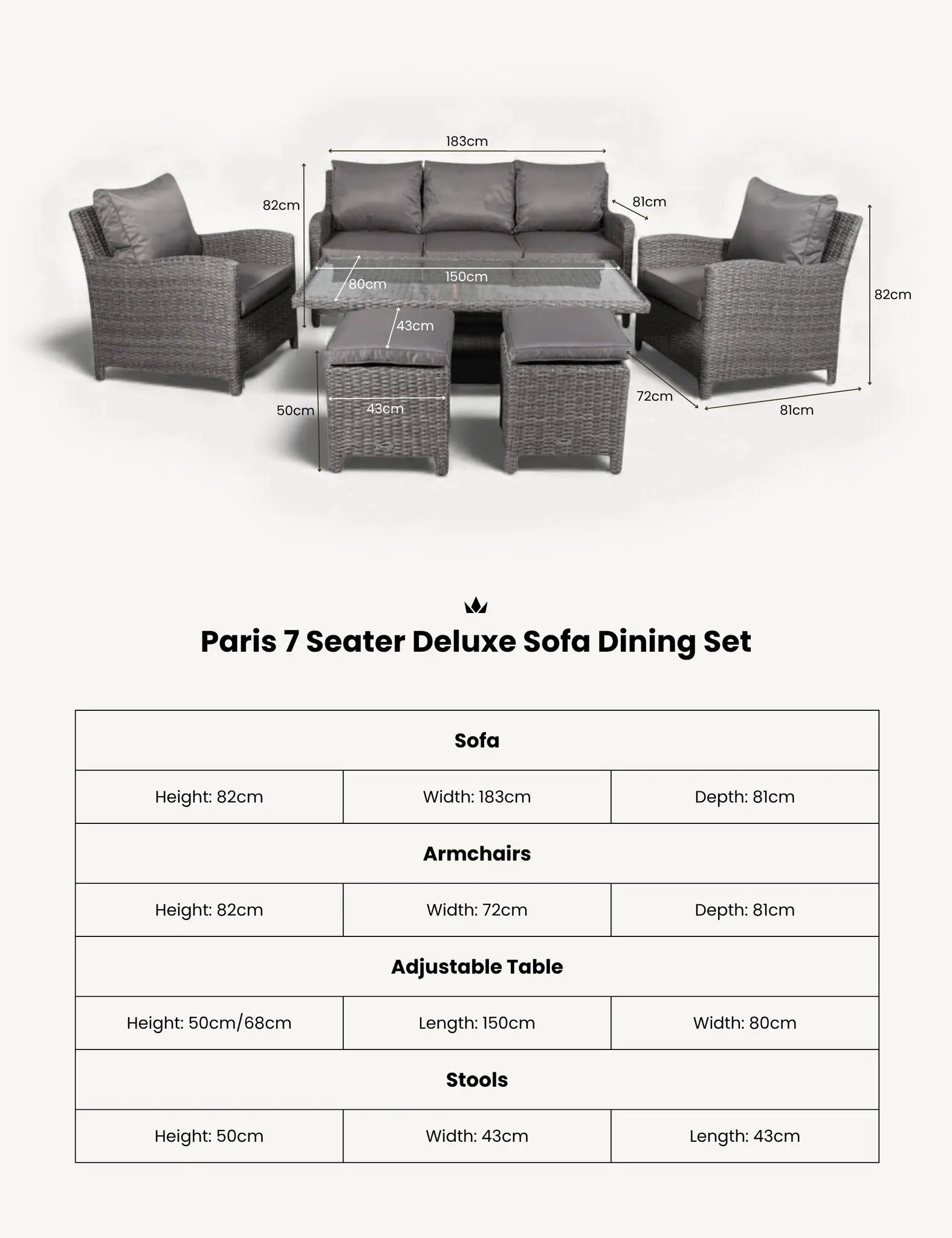 Paris 7 Seater Deluxe Sofa Dining Set