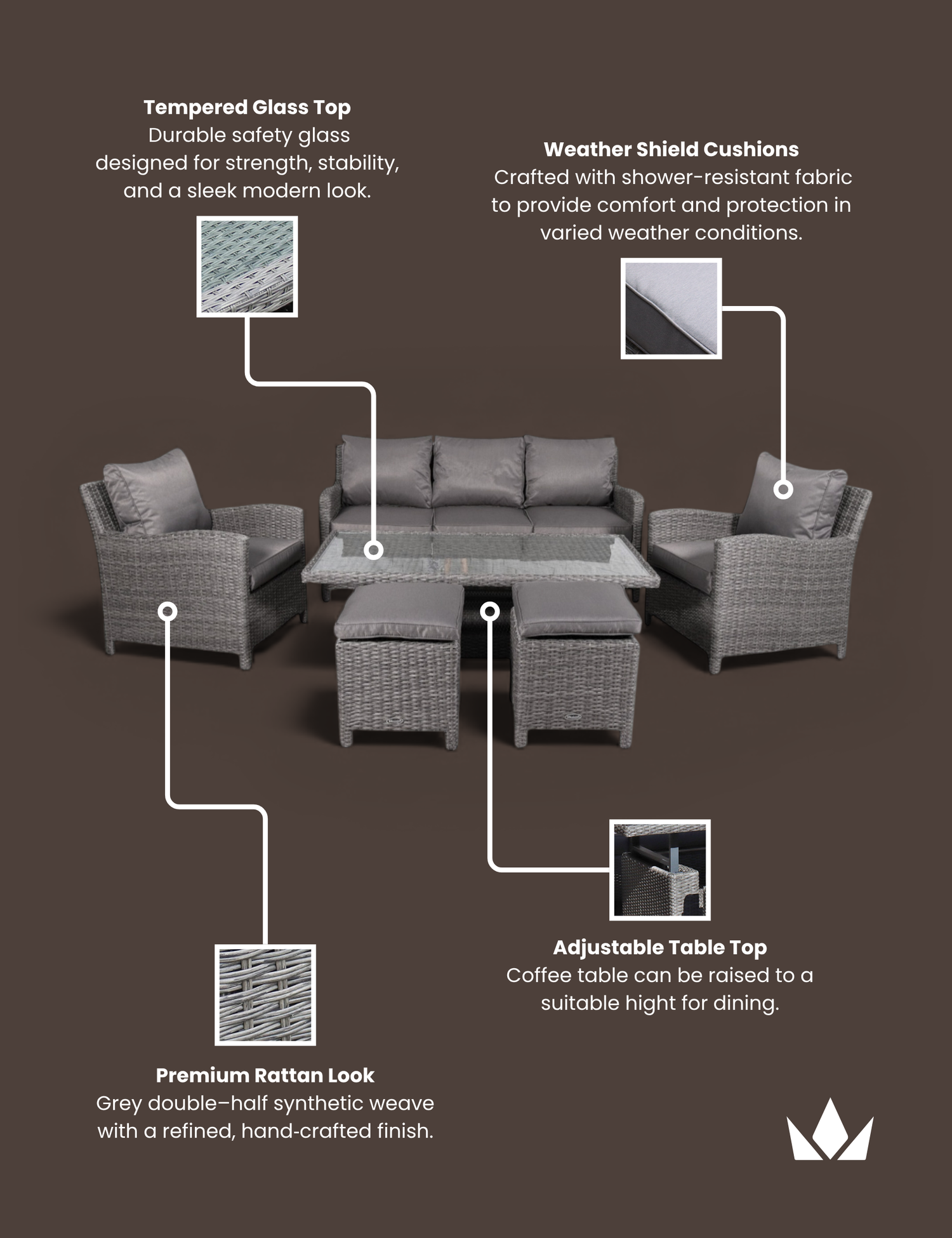 Paris 7 Seater Deluxe Sofa Dining Set