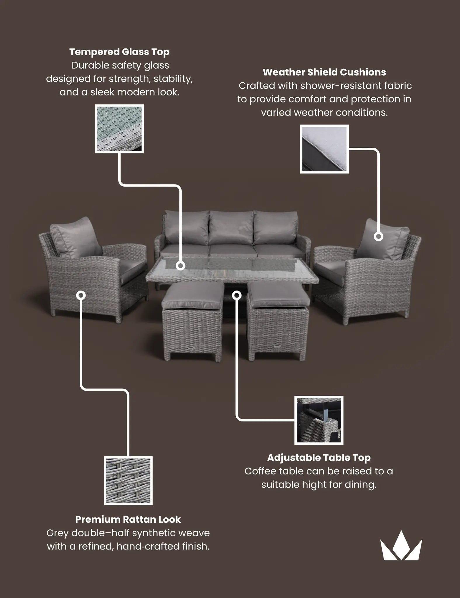 Paris 7 Seater Deluxe Sofa Dining Set