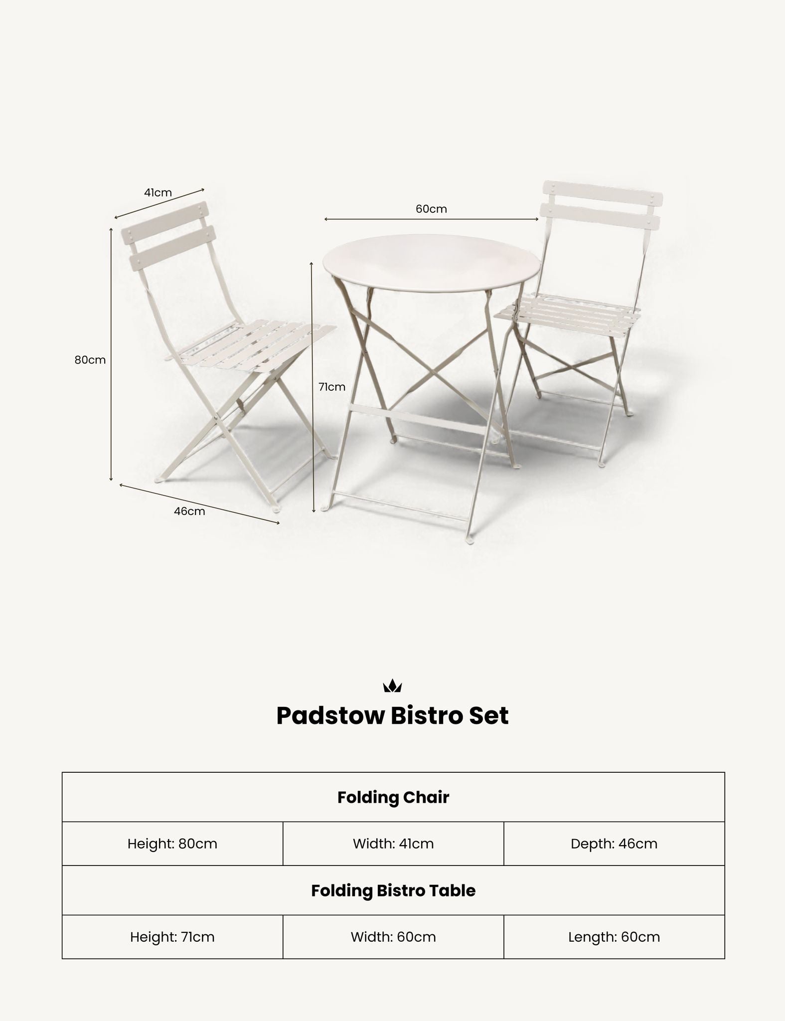 Image of Padstow Folding Bistro Set Cashmere