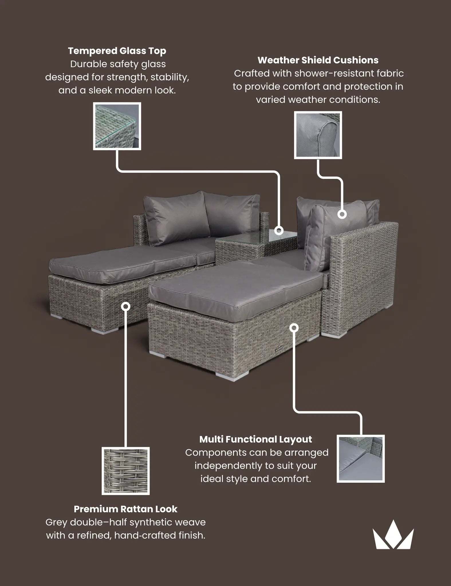 Image of Paris 4 Seater Multi Setting Relaxer Set