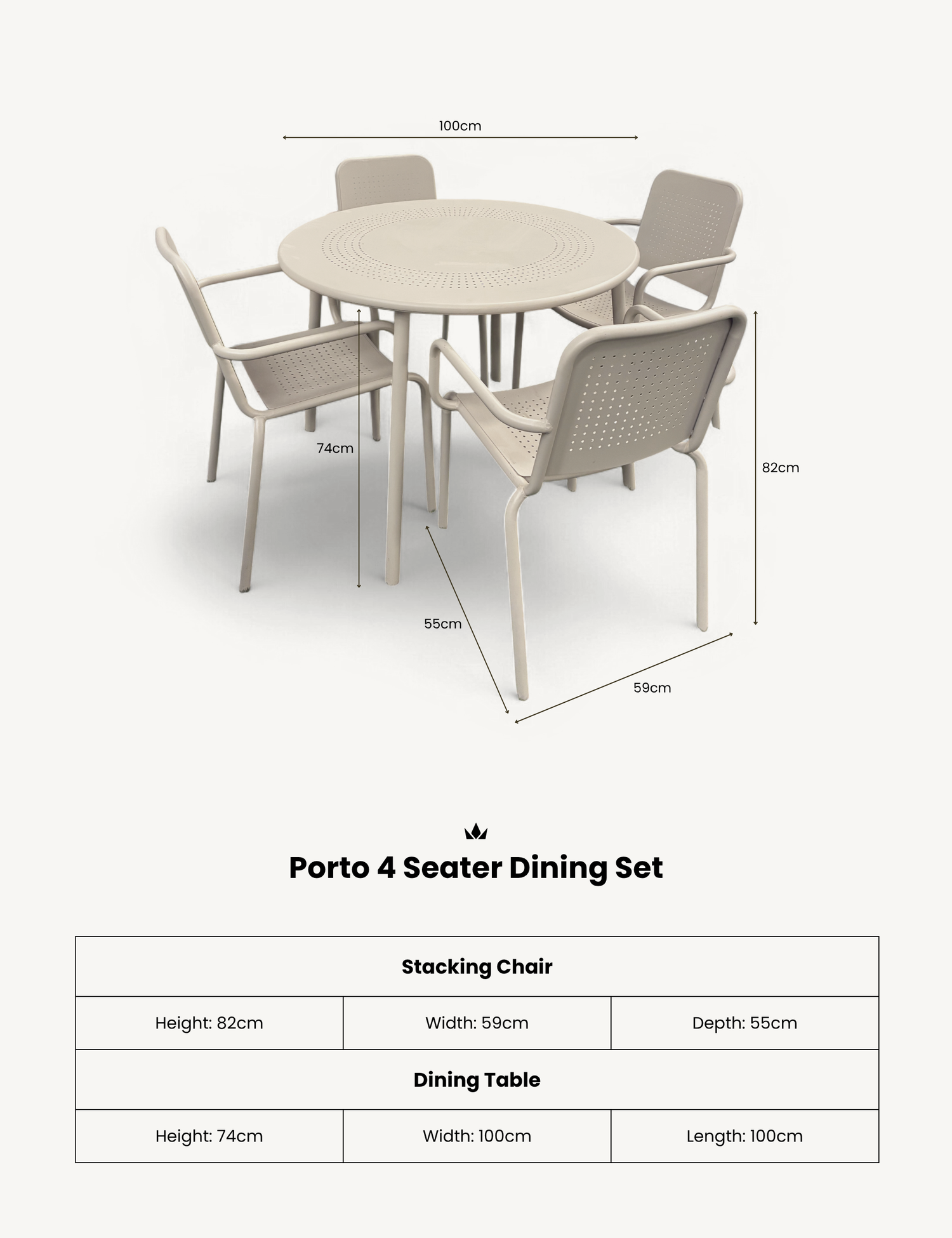 Porto 4 Seater Round Dining Set in Champagne