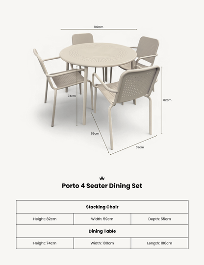 Porto 4 Seater Round Dining Set in Champagne