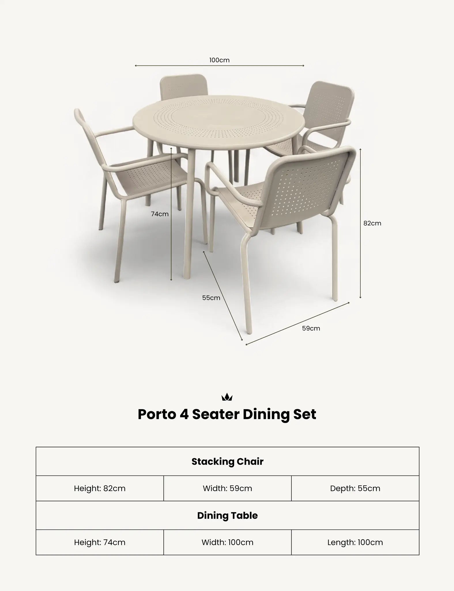 Image of Porto 4 Seater Round Dining Set in Champagne