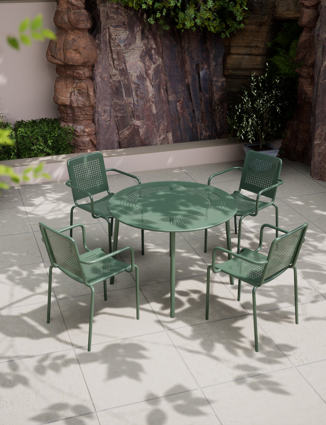 Porto 4 Seater Round Dining Set in Olive