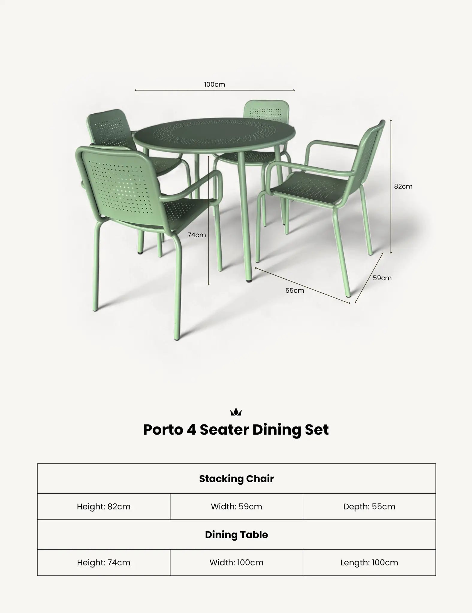 Image of Porto 4 Seater Round Dining Set in Olive