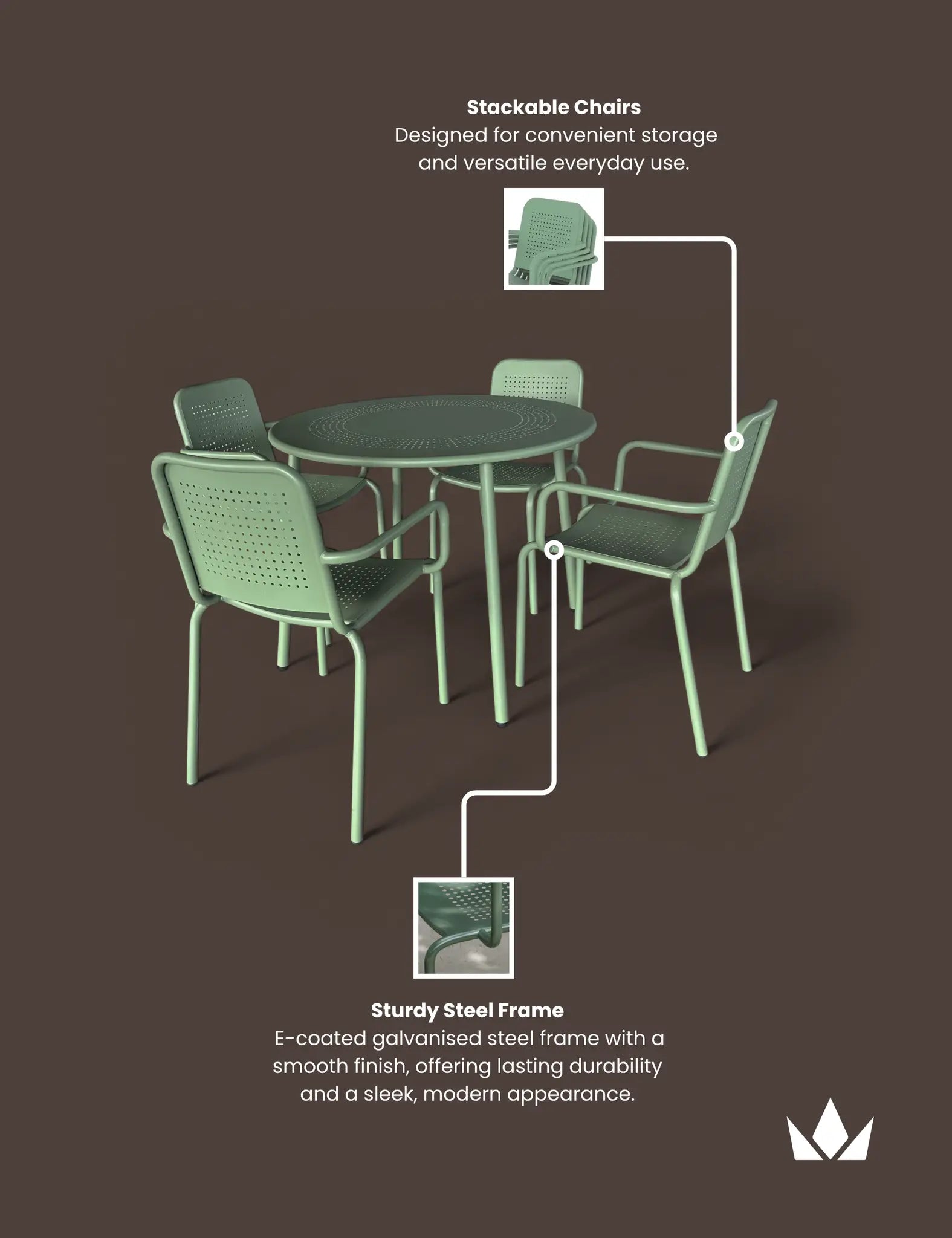 Image of Porto 4 Seater Round Dining Set in Olive