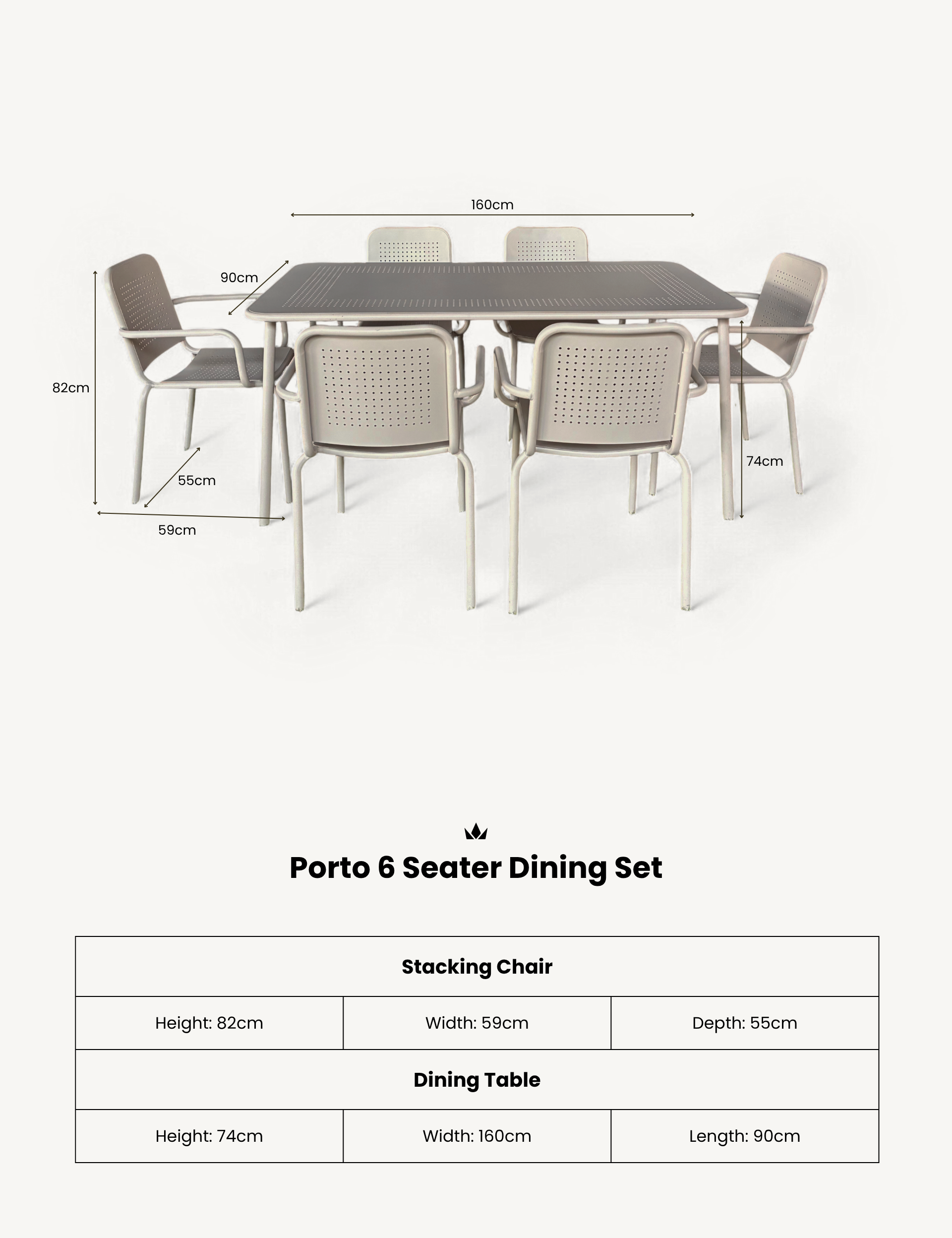 Porto 6 Seater Rectangular Dining Set in Champagne