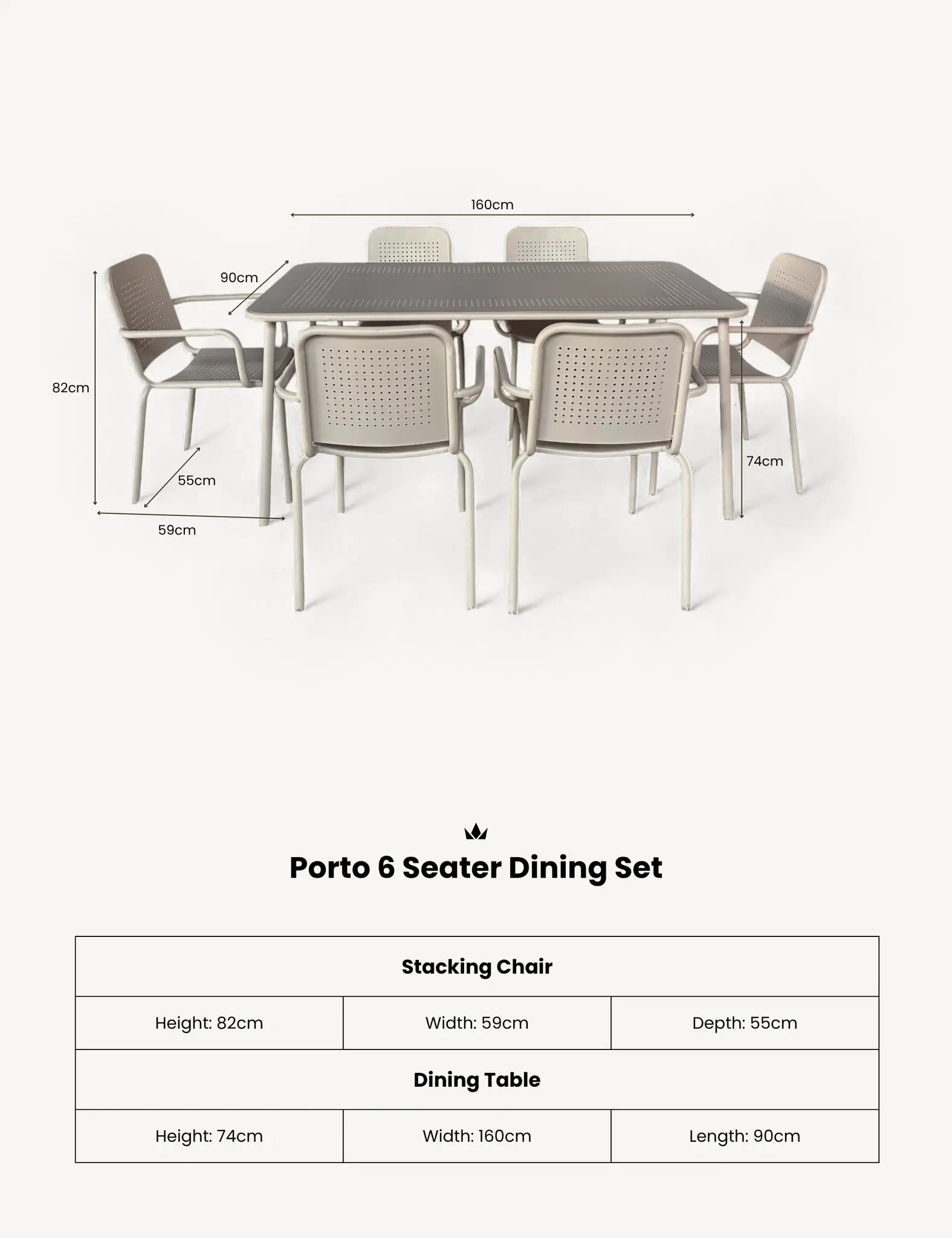 Image of Porto 6 Seater Rectangular Dining Set in Champagne