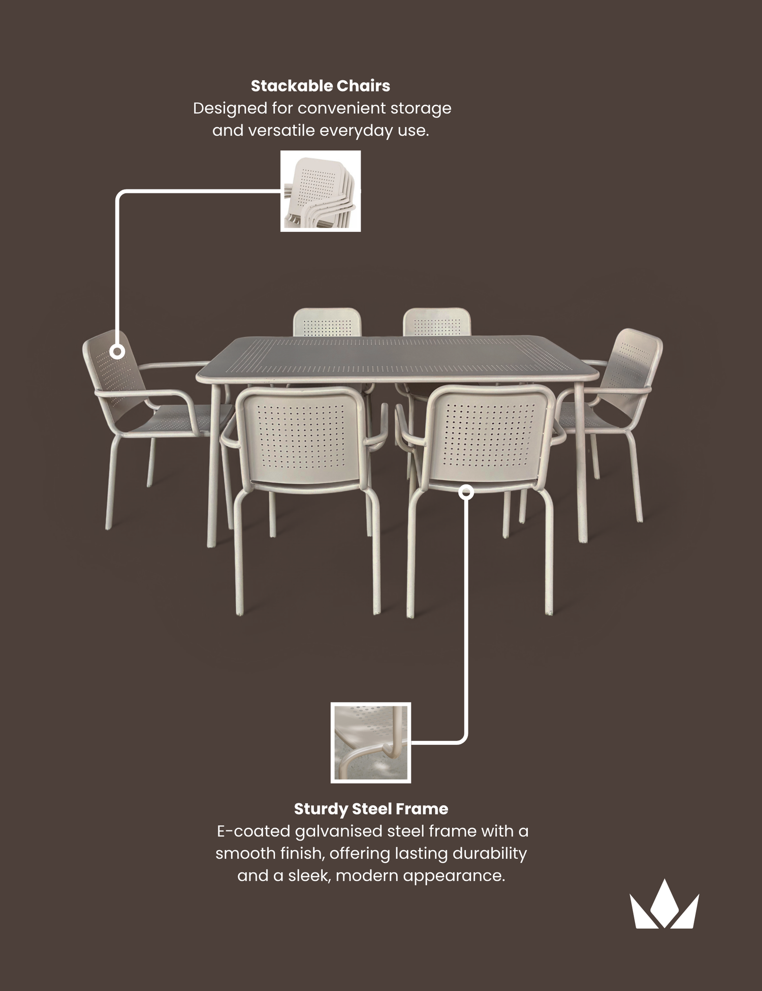 Porto 6 Seater Rectangular Dining Set in Champagne