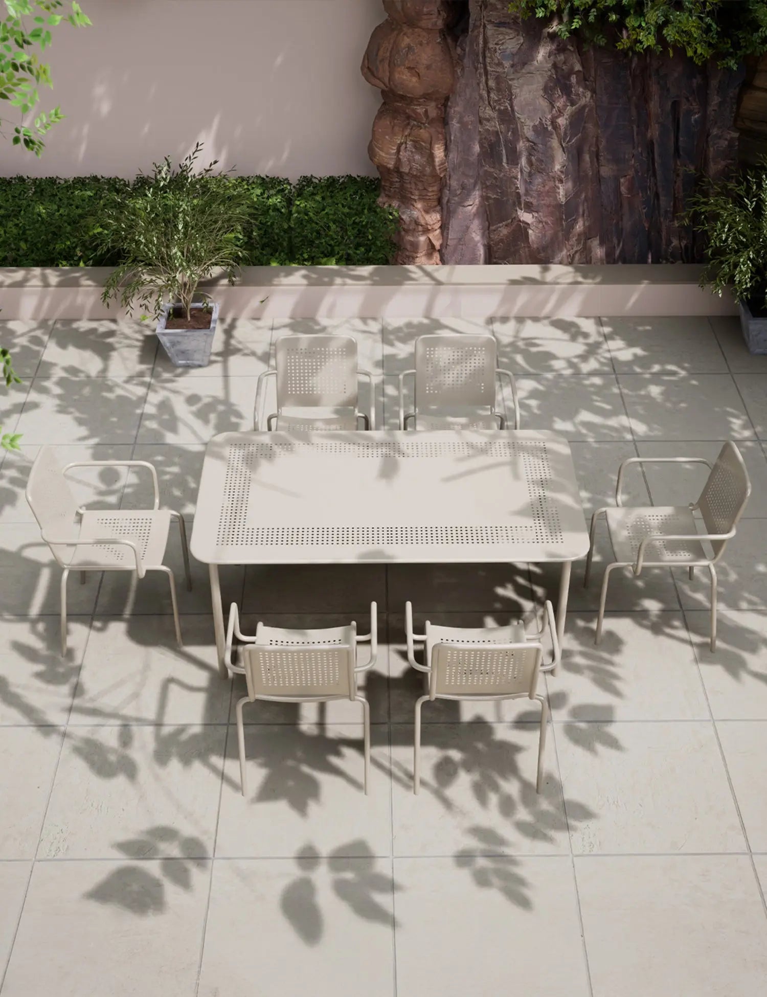 Outdoor dining set with rectangular table and six chairs