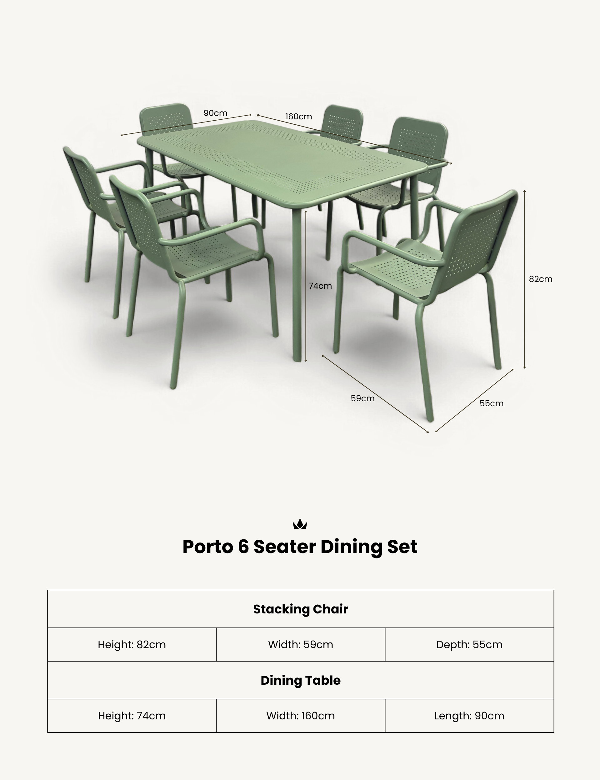 Porto 6 Seater Rectangular Dining Set in Olive