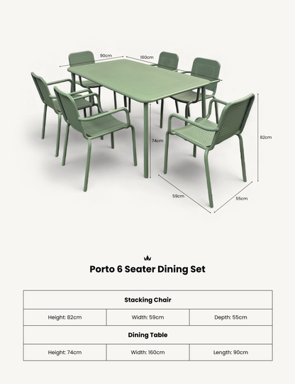 Porto 6 Seater Rectangular Dining Set in Olive