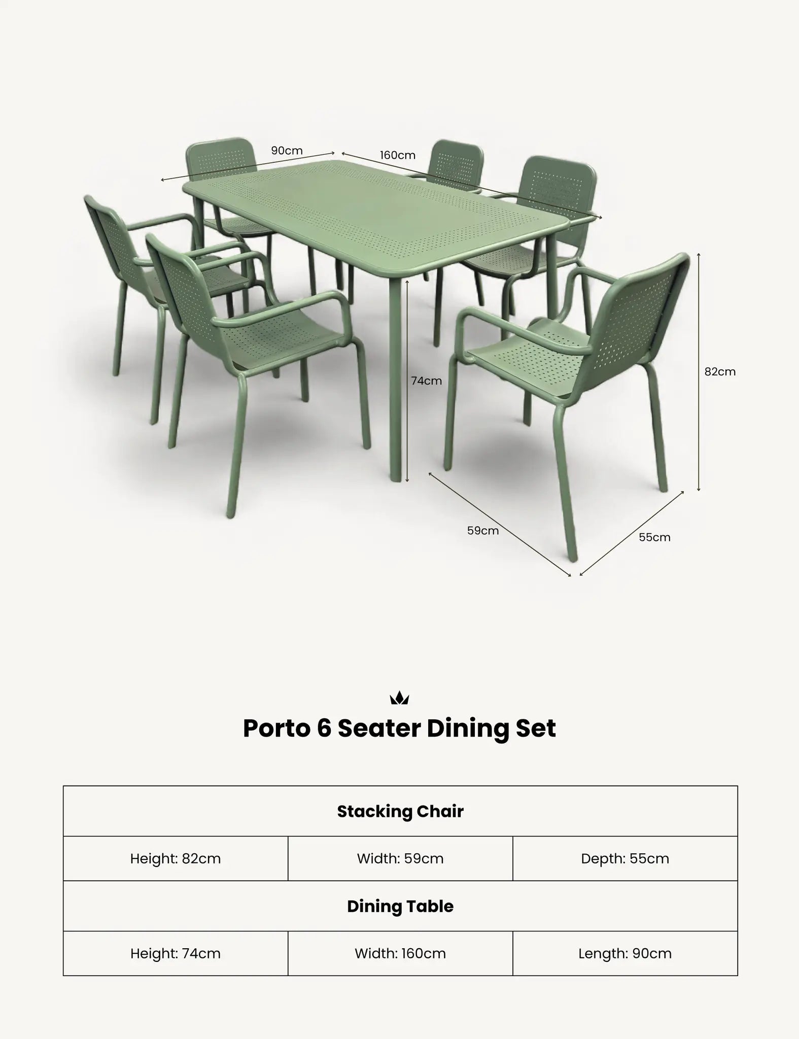 Image of Porto 6 Seater Rectangular Dining Set in Olive