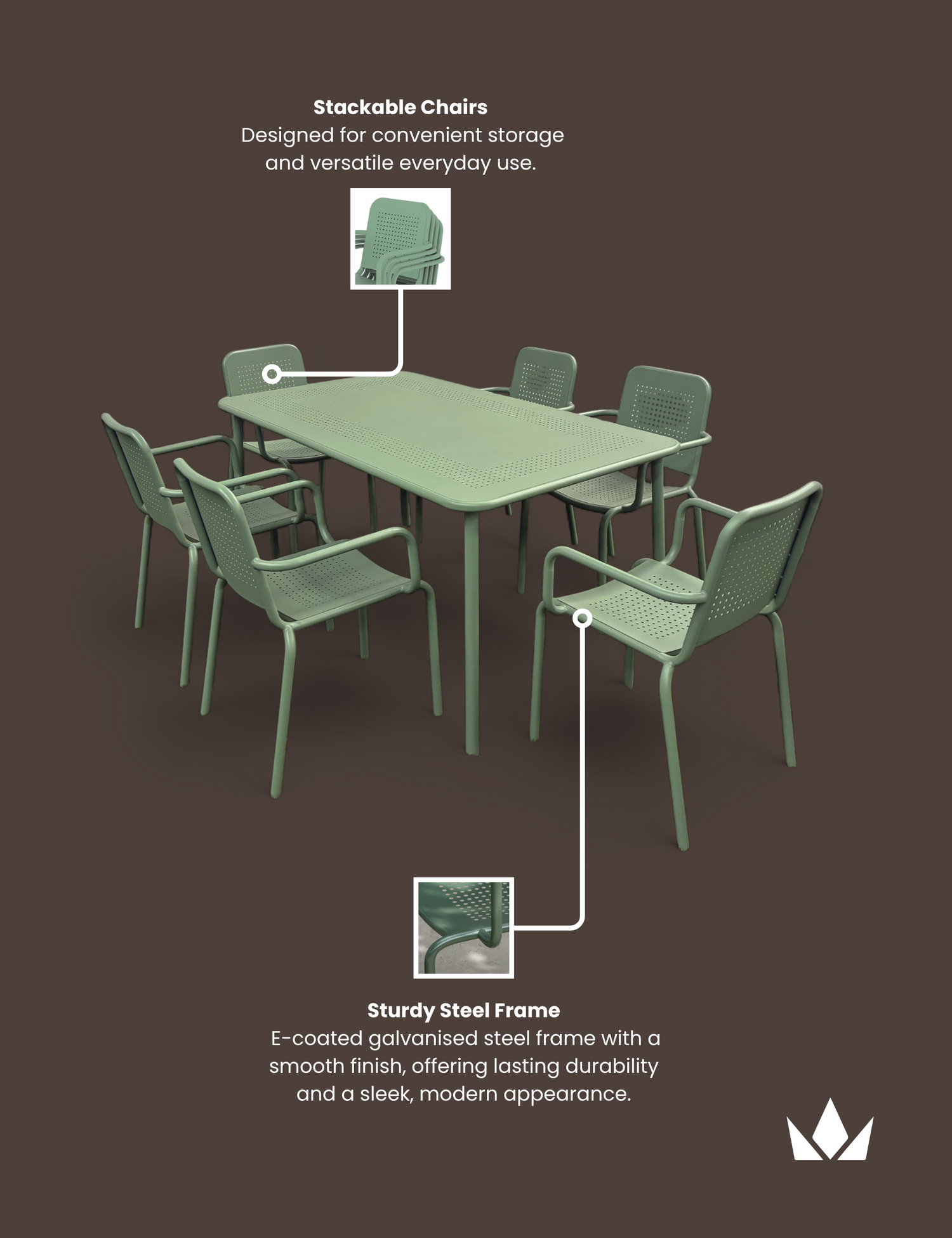 Porto 6 Seater Rectangular Dining Set in Olive