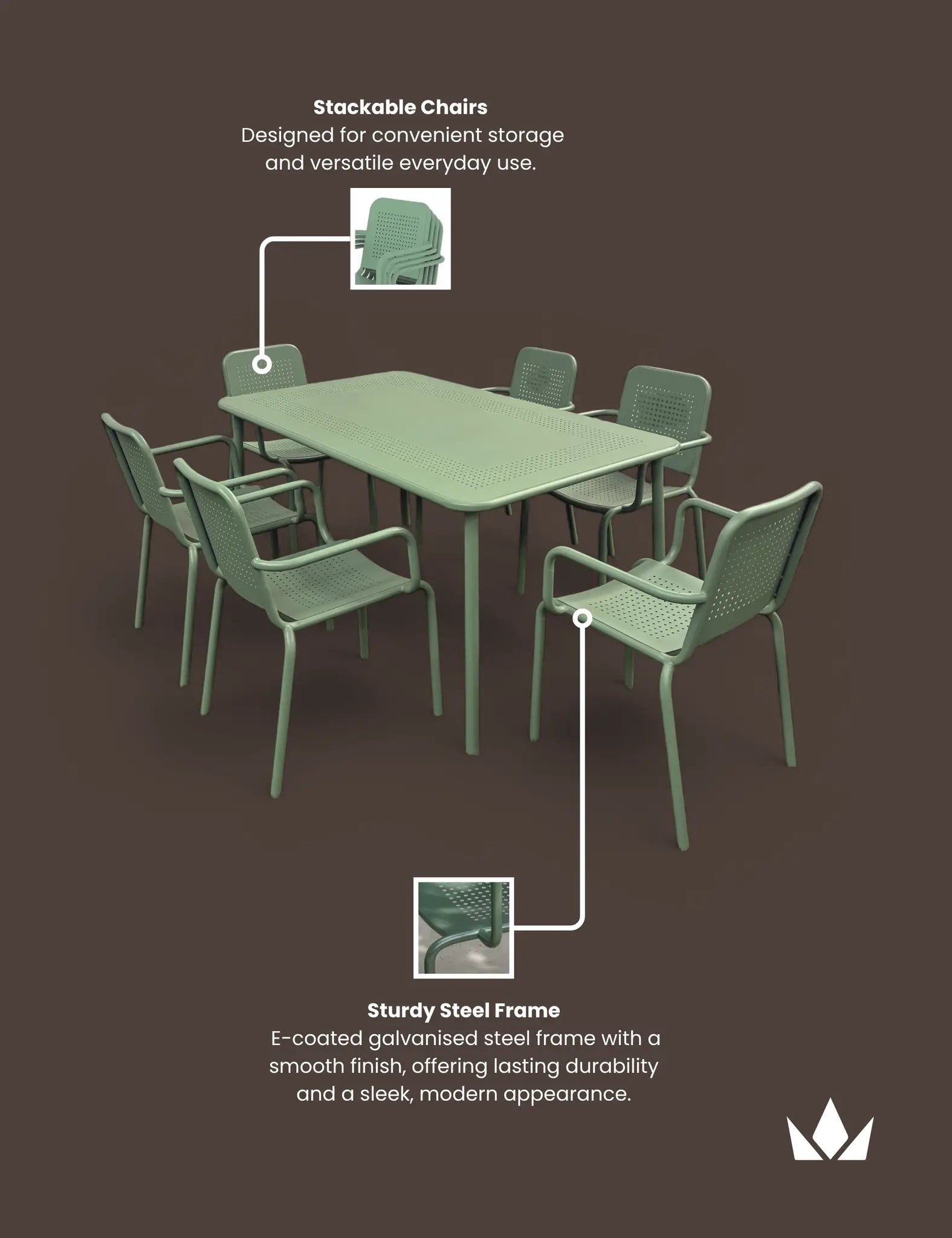 Porto 6 Seater Rectangular Dining Set in Olive