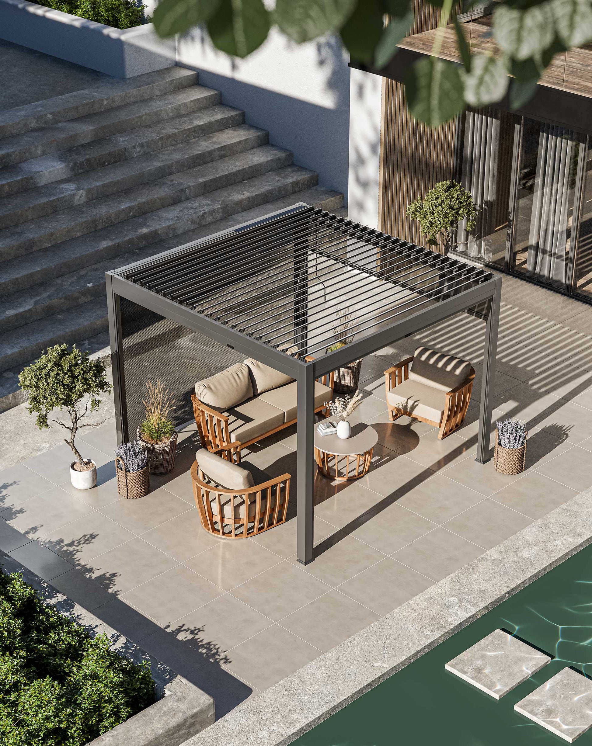 Luxe 3x3m Pergola with Solar Lighting System and Voice Control