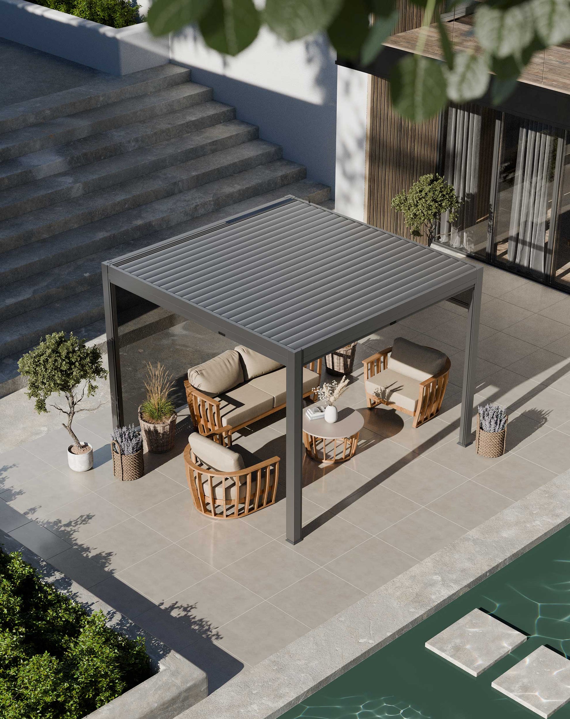 Luxe 3x3m Pergola with Solar Lighting System and Voice Control