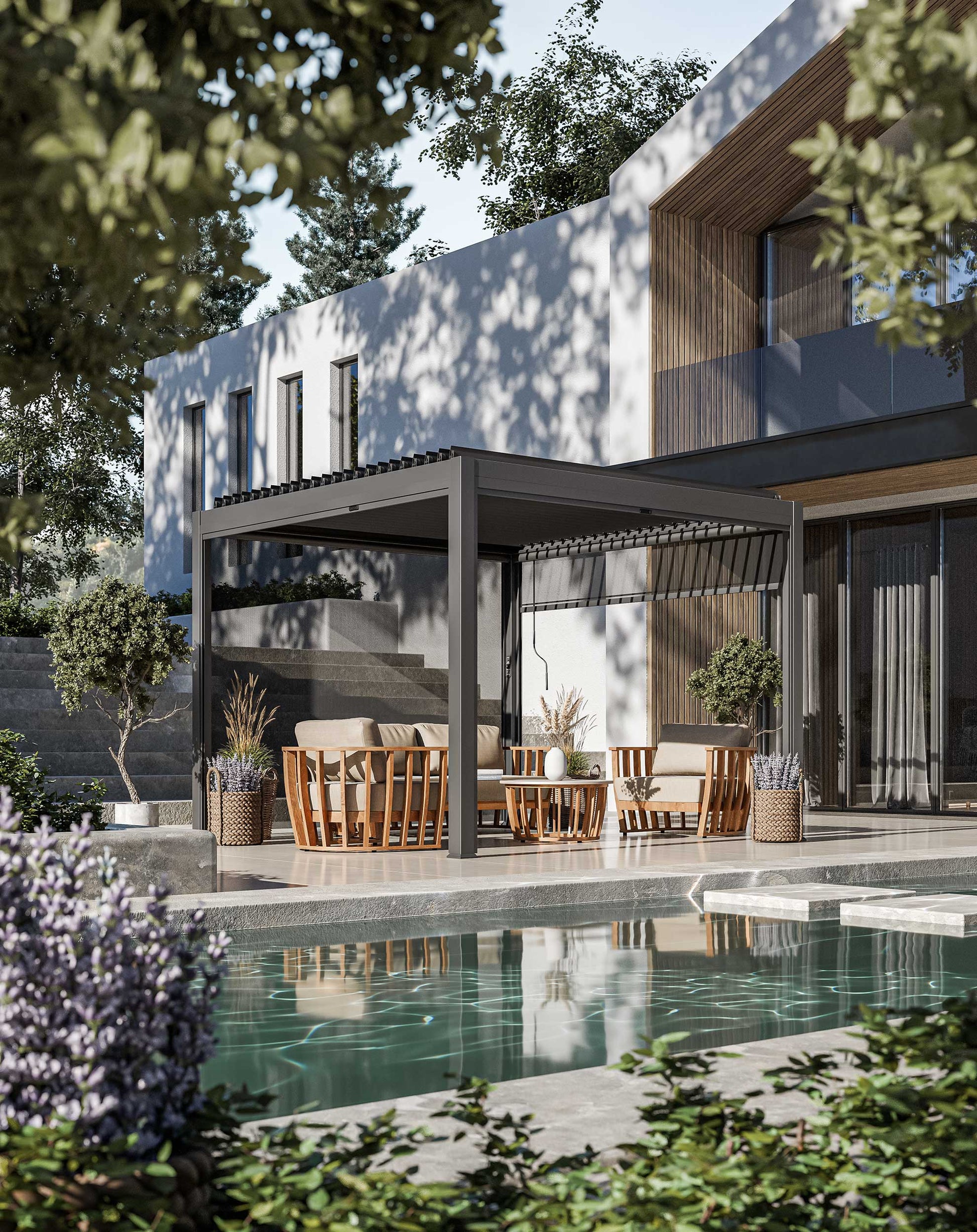 Luxe 3x3m Pergola with Solar Lighting System and Voice Control