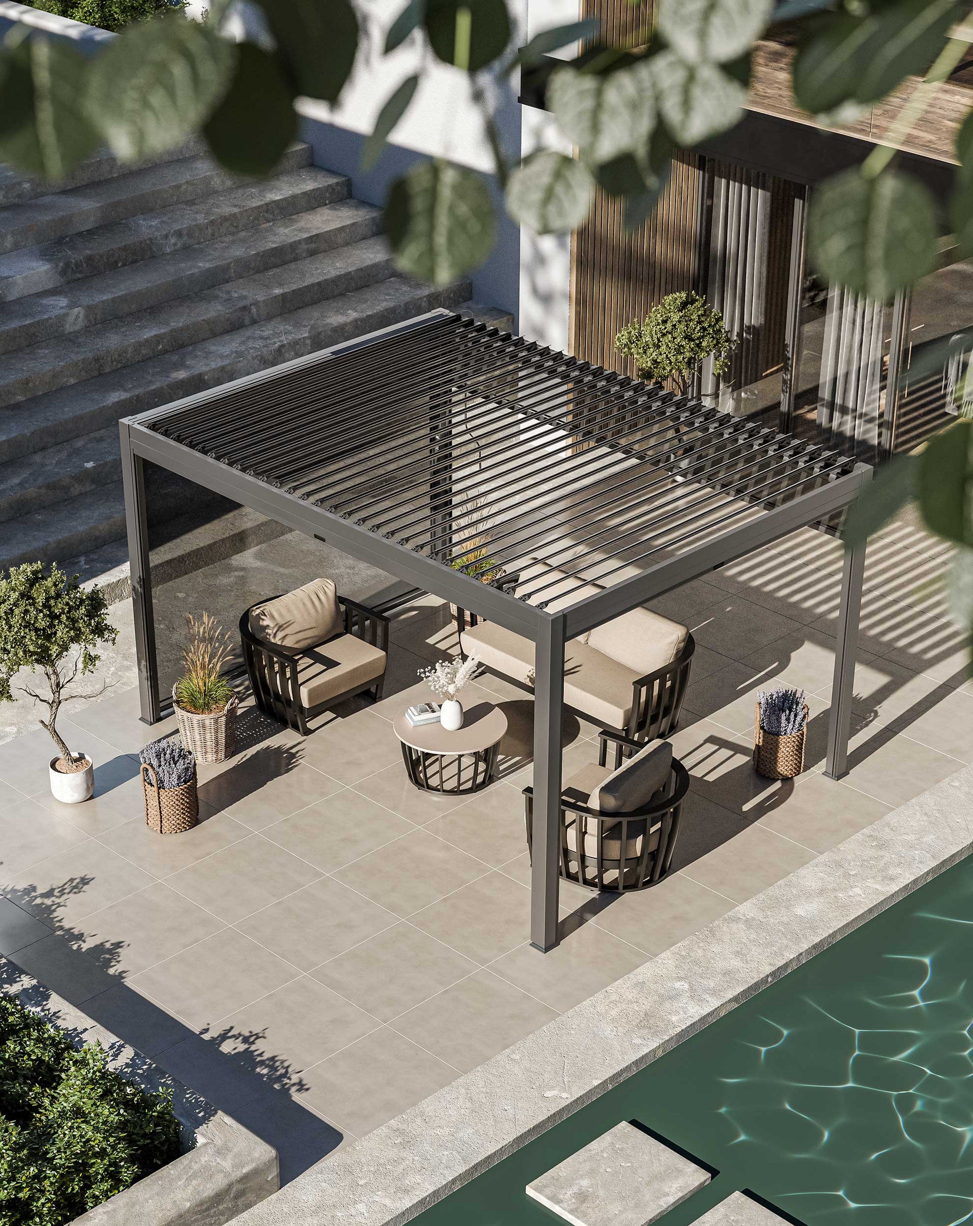 Luxe 4x3m Pergola with Solar Lighting System and Voice Control