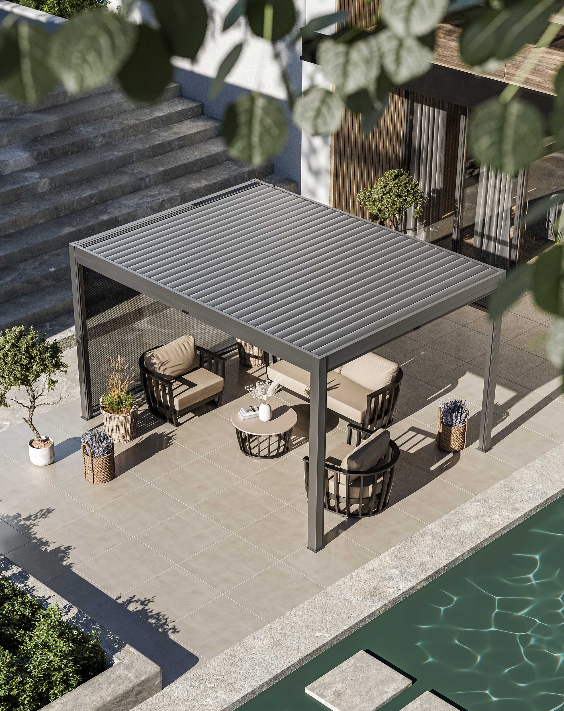 Image of Luxe 4x3m Pergola with Solar Lighting System and Voice Control