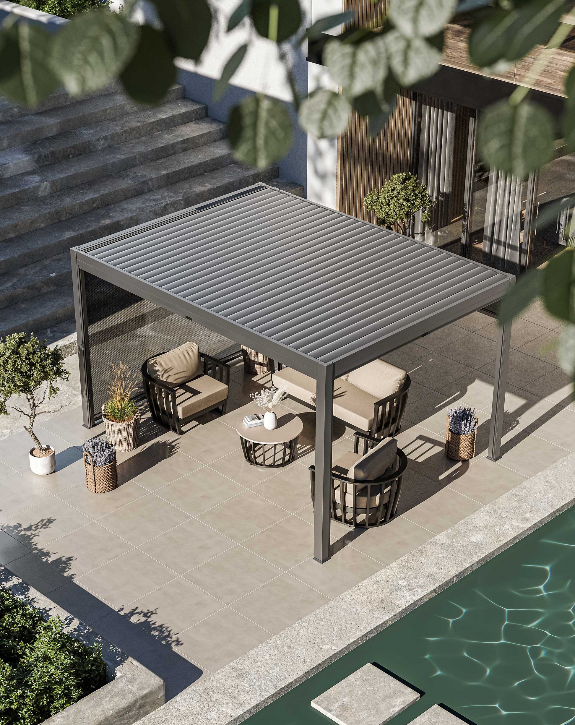 Luxe 4x3m Pergola with Solar Lighting System and Voice Control