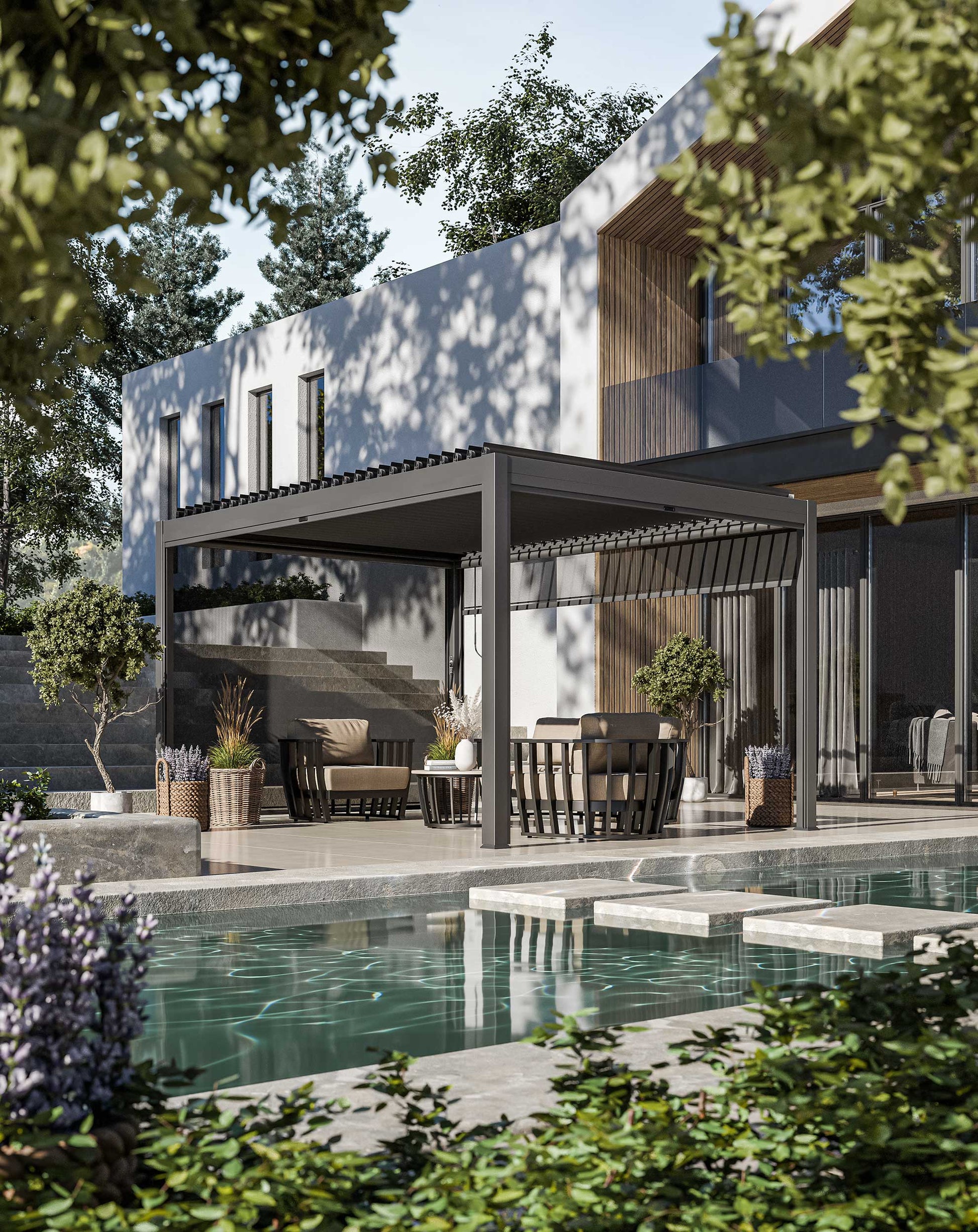 Luxe 4x3m Pergola with Solar Lighting System and Voice Control