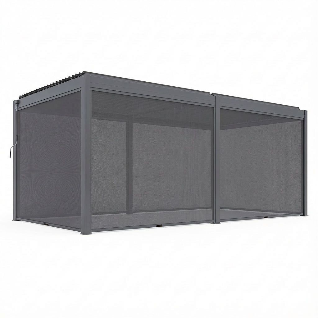 Image of Gray outdoor enclosure with mesh sides on a white background