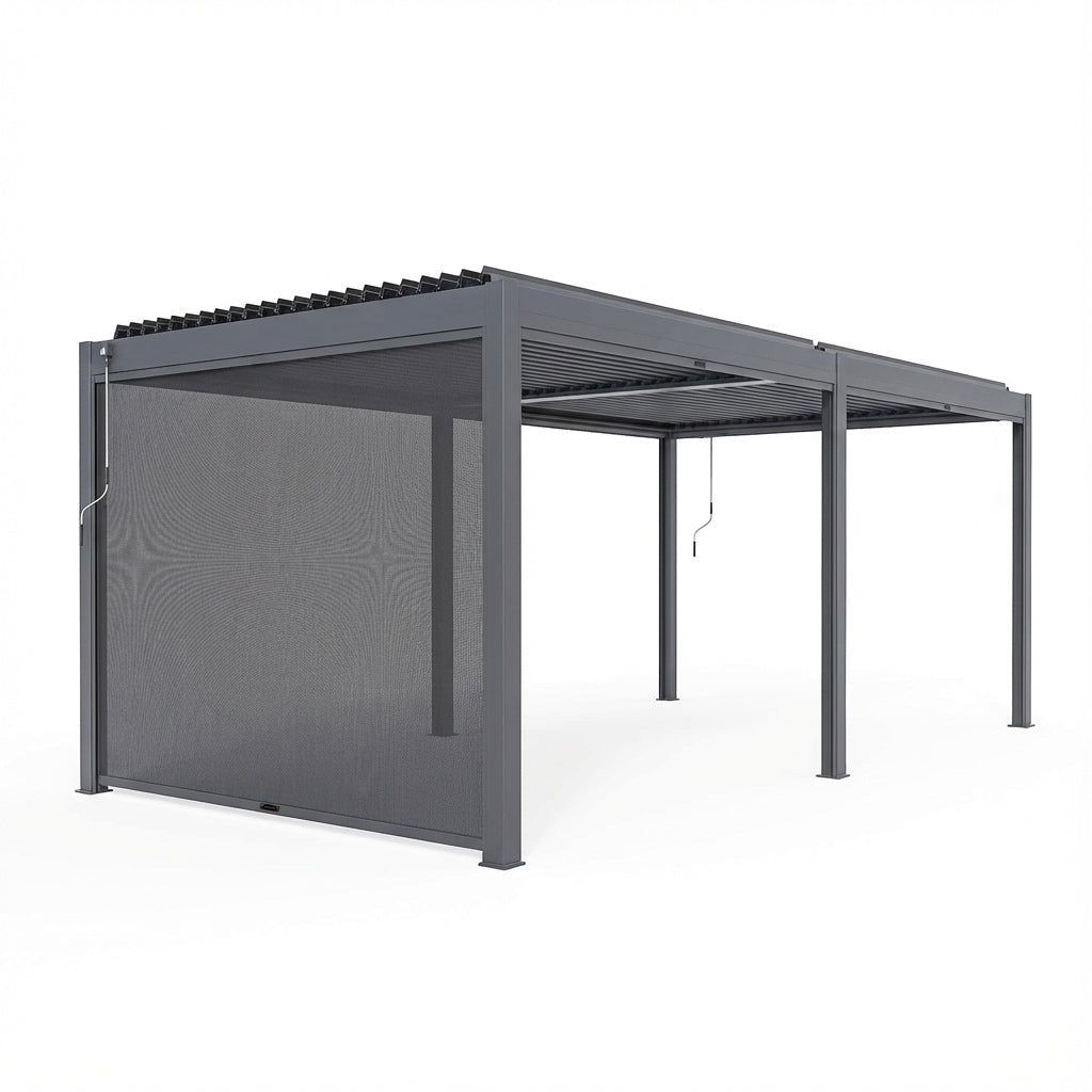 Image of Gray metal carport structure on a white background