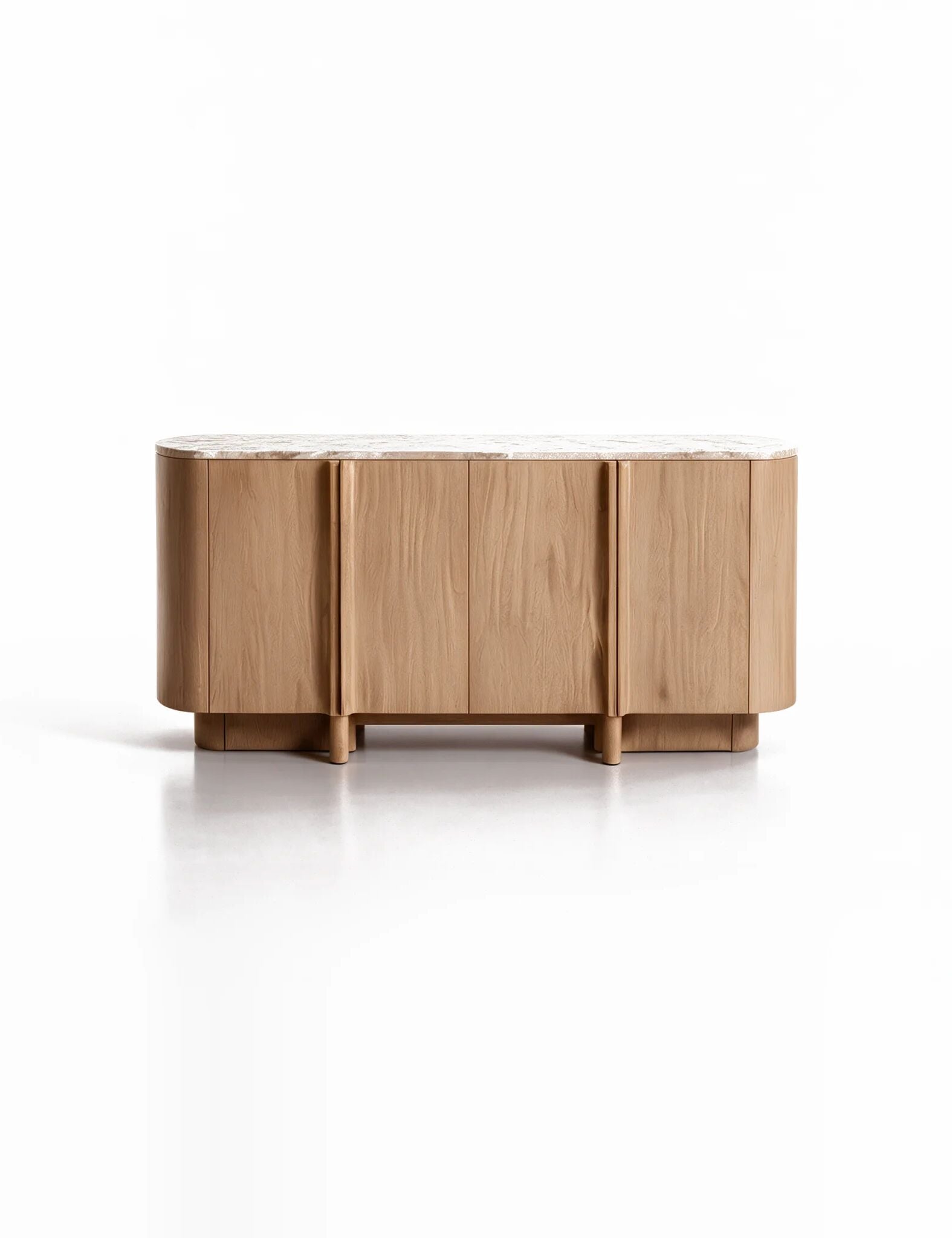 Image of RIVA Mid Oak 4-Door Sideboard with Marble Top