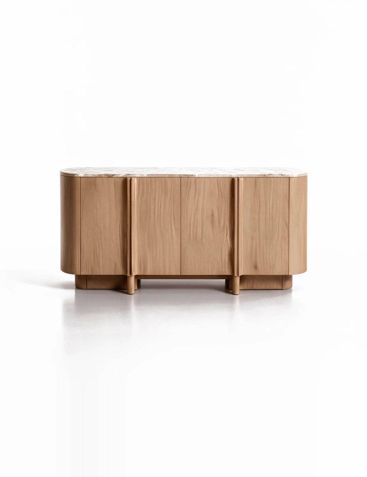 RIVA Mid Oak 4-Door Sideboard with Marble Top