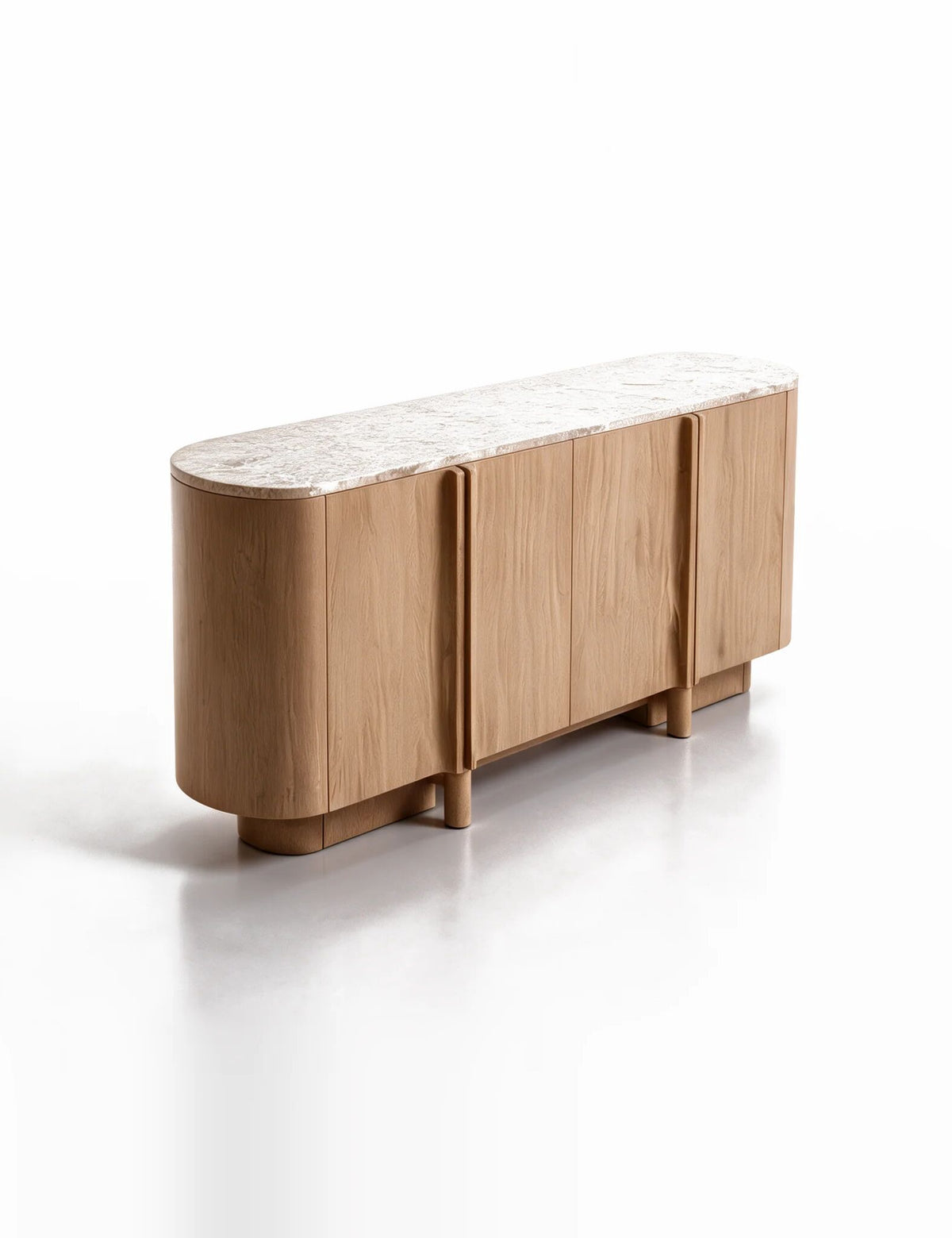 RIVA Mid Oak 4-Door Sideboard with Marble Top