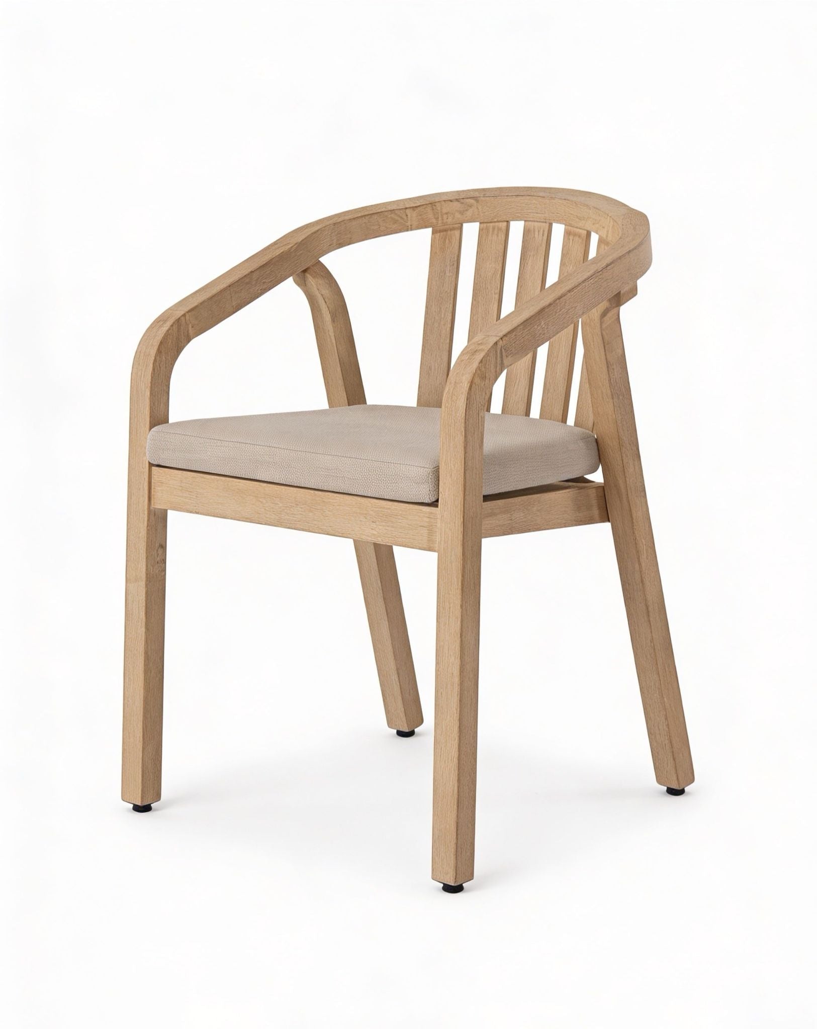 Wooden chair with beige cushion on a white background