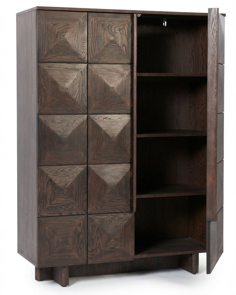 Image of ROKA Dark Wood Geometric 2-Door Cabinet