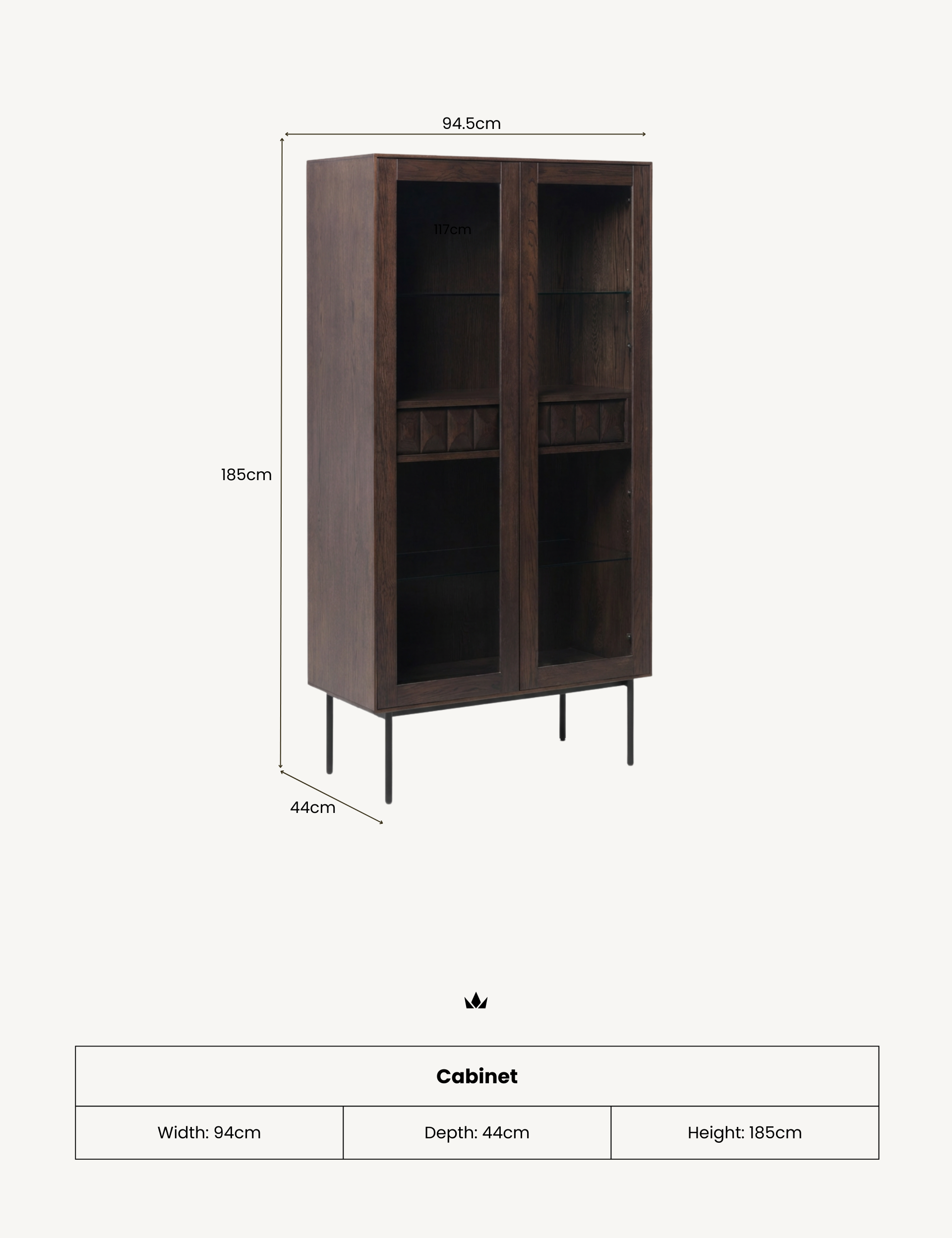 Image of ROKA Dark Wood Geometric 2-Door Glass Cabinet