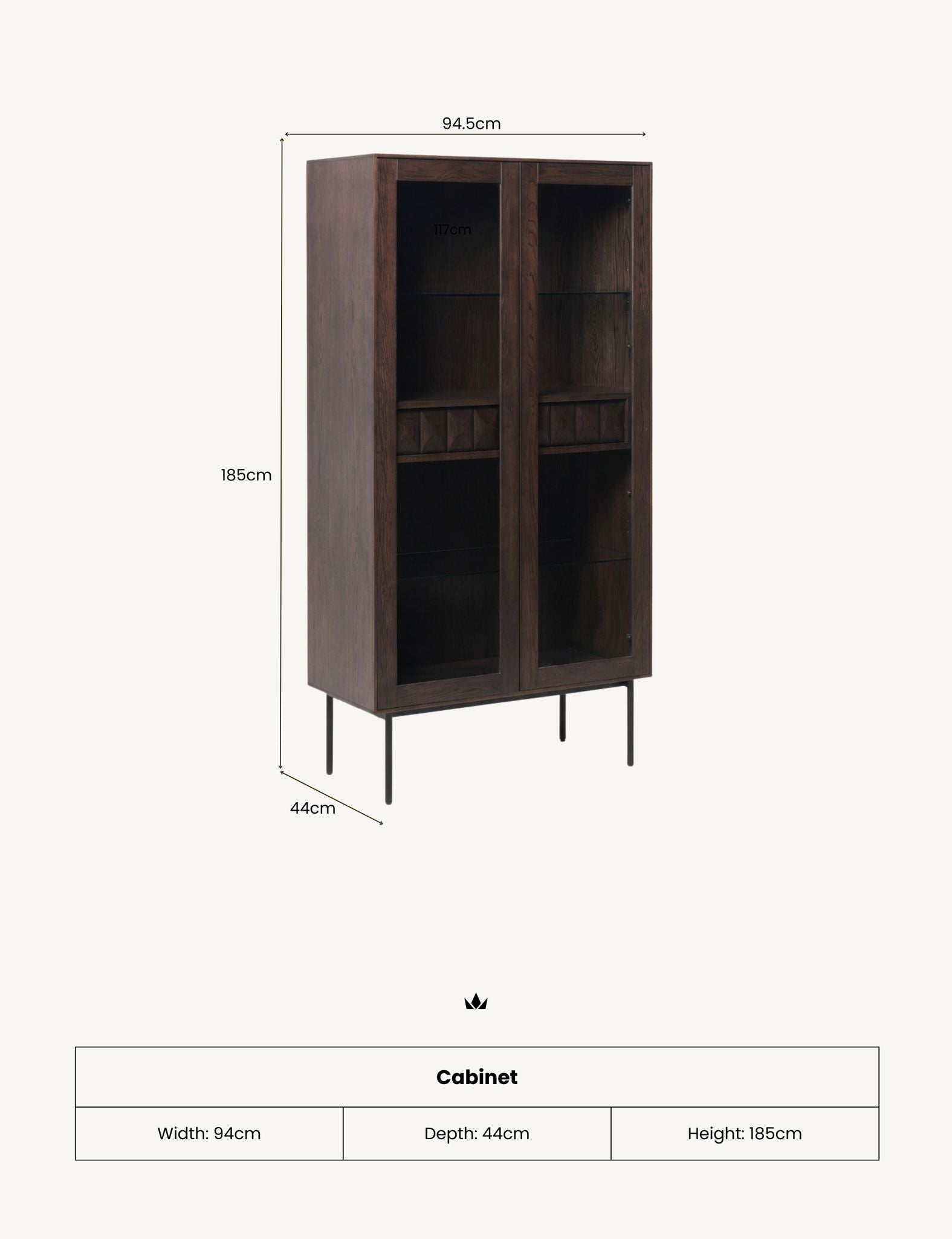 Image of ROKA Dark Wood Geometric 2-Door Glass Cabinet