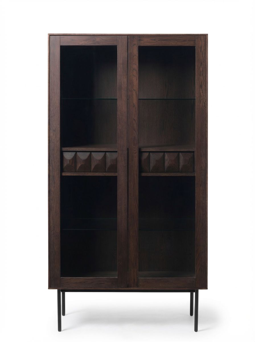 Image of ROKA Dark Wood Geometric 2-Door Glass Cabinet