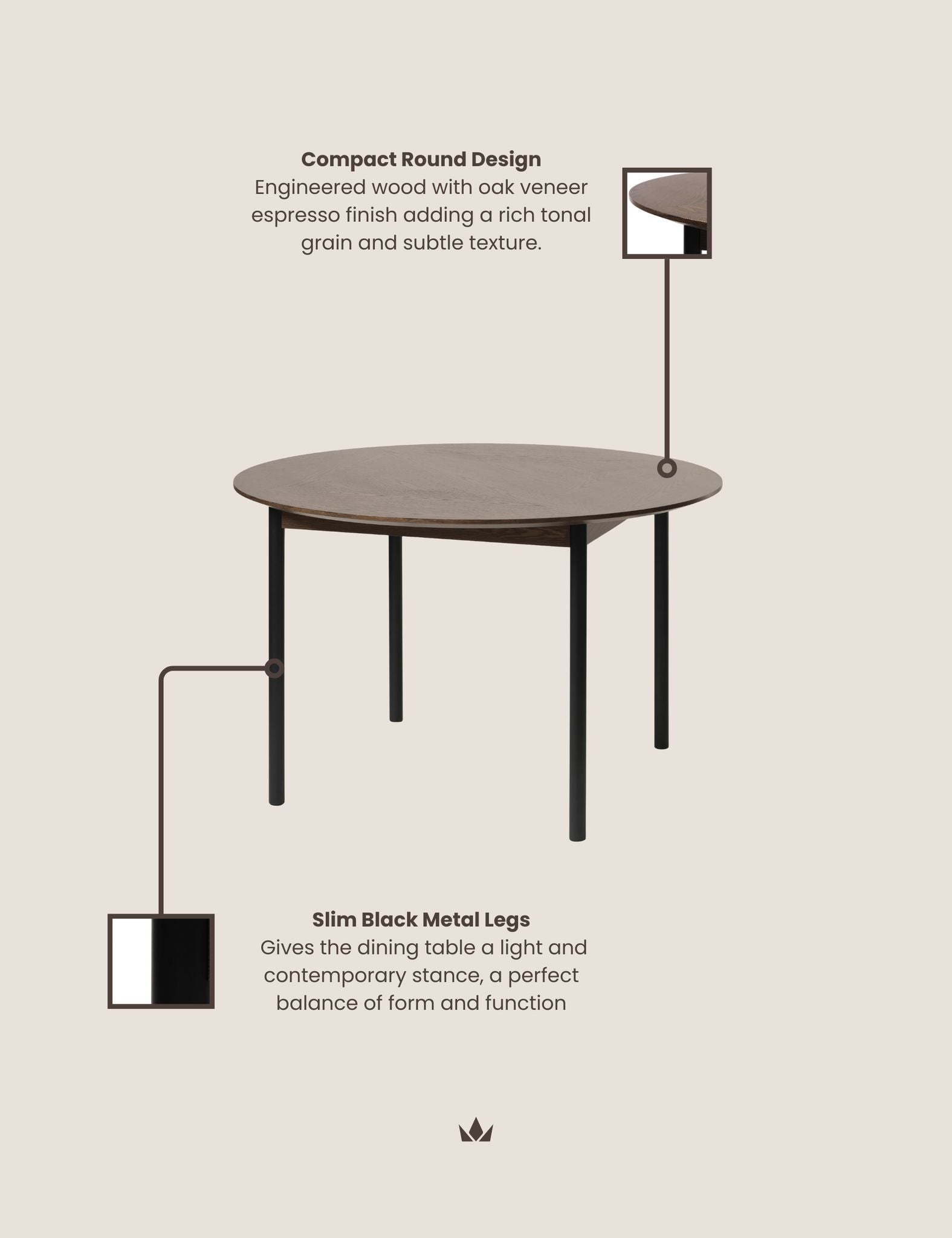 Image of ROKA Dark Wood 4-Seater Dining Table