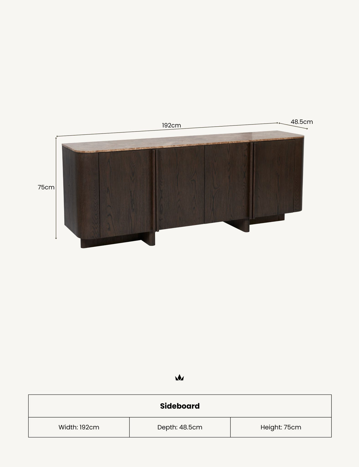 RIVA Dark Wood 4-Door Sideboard with Marble Top