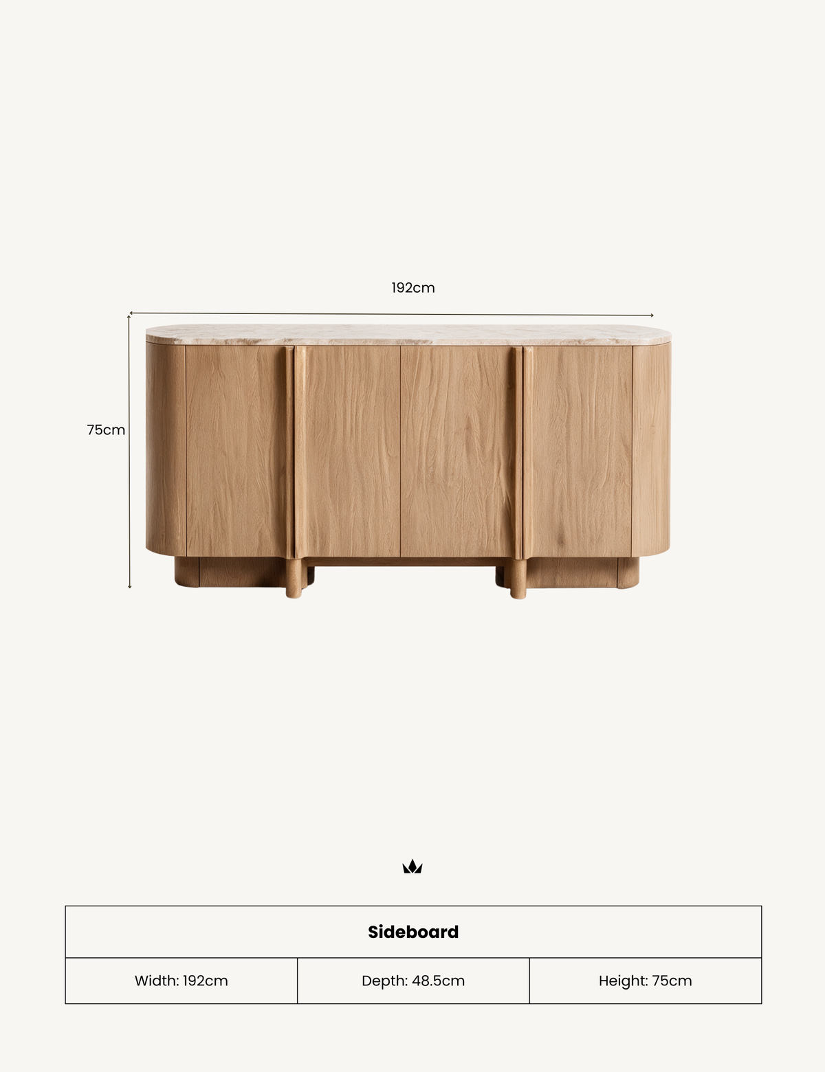 RIVA Mid Oak 4-Door Sideboard with Marble Top