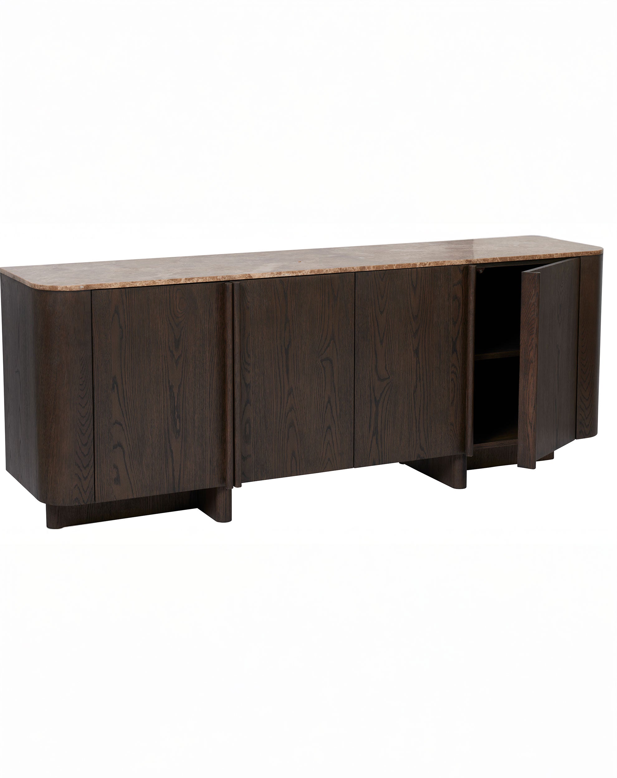 Image of ROKA Dark Wood 4-Door Sideboard with Marble Top