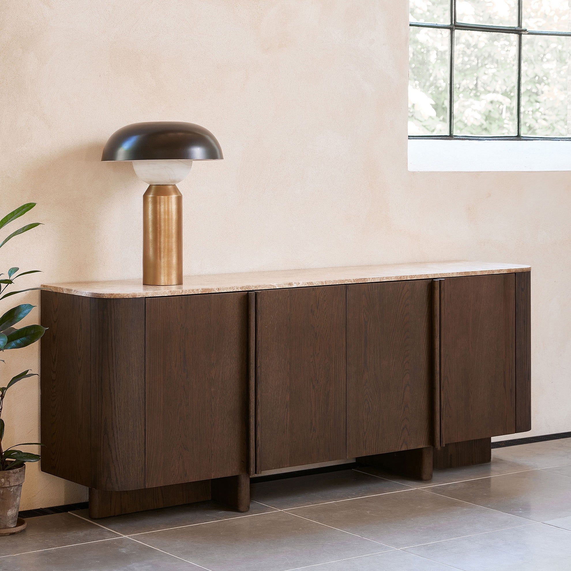 Image of ROKA Dark Wood 4-Door Sideboard with Marble Top