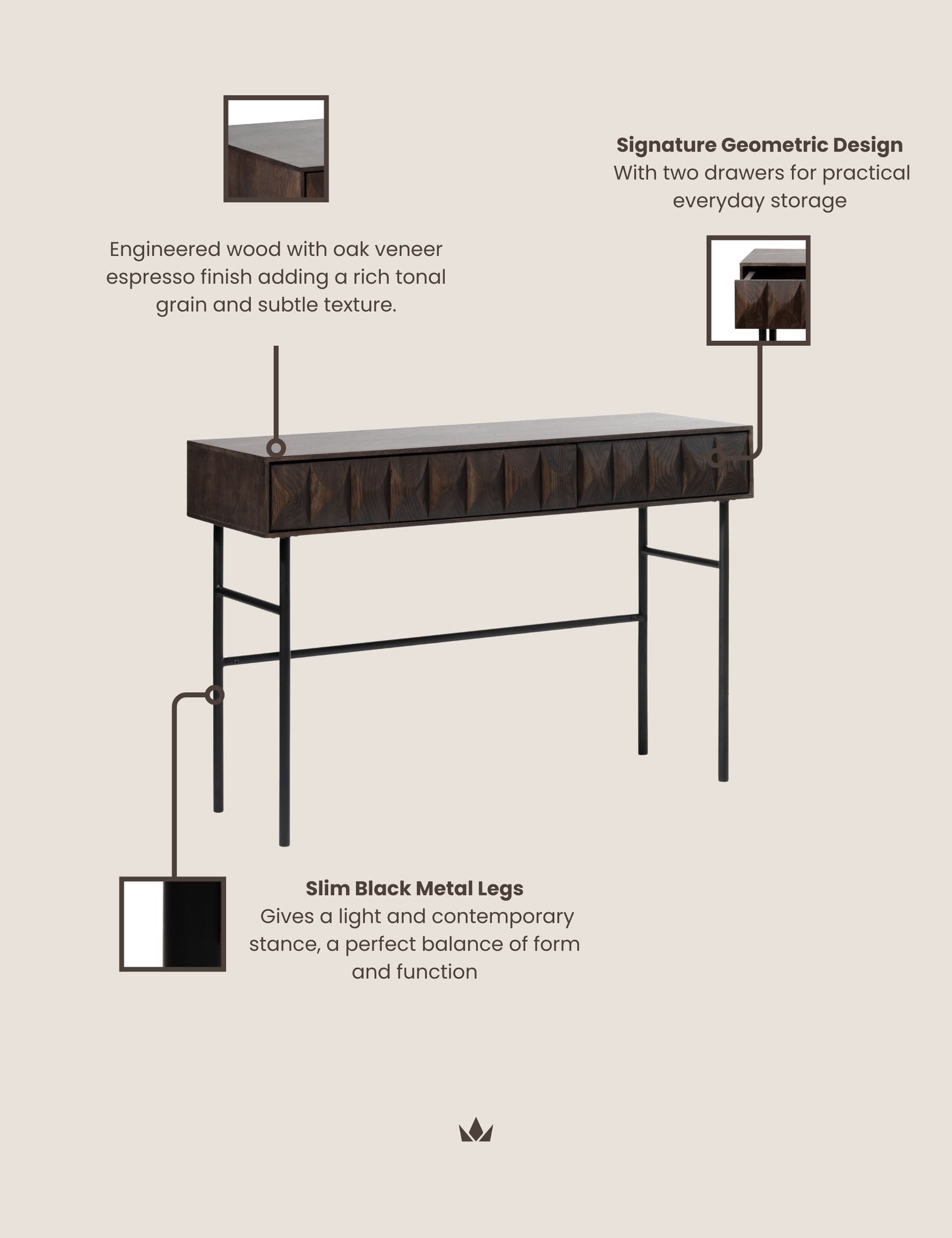 Image of ROKA Dark Wood Geometric Console Table