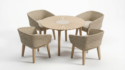 Roma 4 Seater Round Sunray with Terrazzo Insert Dining Set with Eden Dawn Chairs
