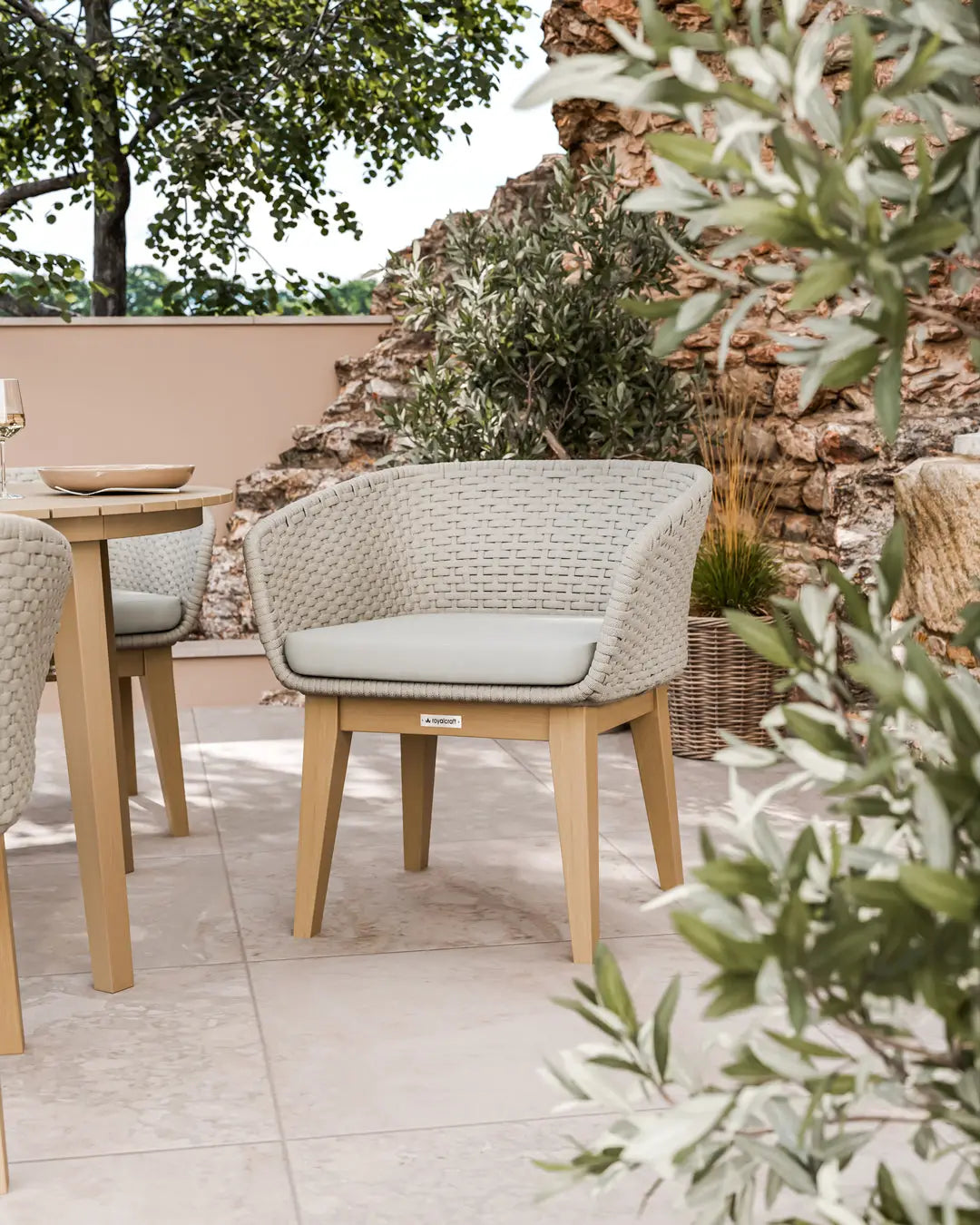 Image of Roma 4 Seater Round Sunray with Terrazzo Insert Dining Set with Eden Dusk Chairs