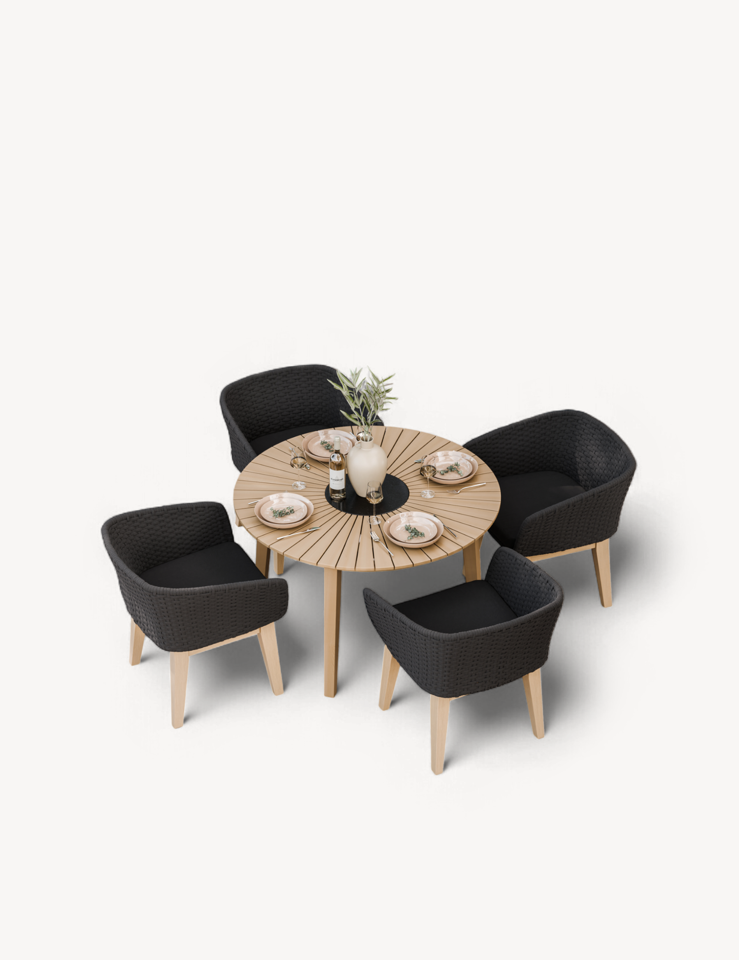 Roma 4 Seater Round Sunray with Black Granite Insert Dining Set with Eden Night Dining Chairs
