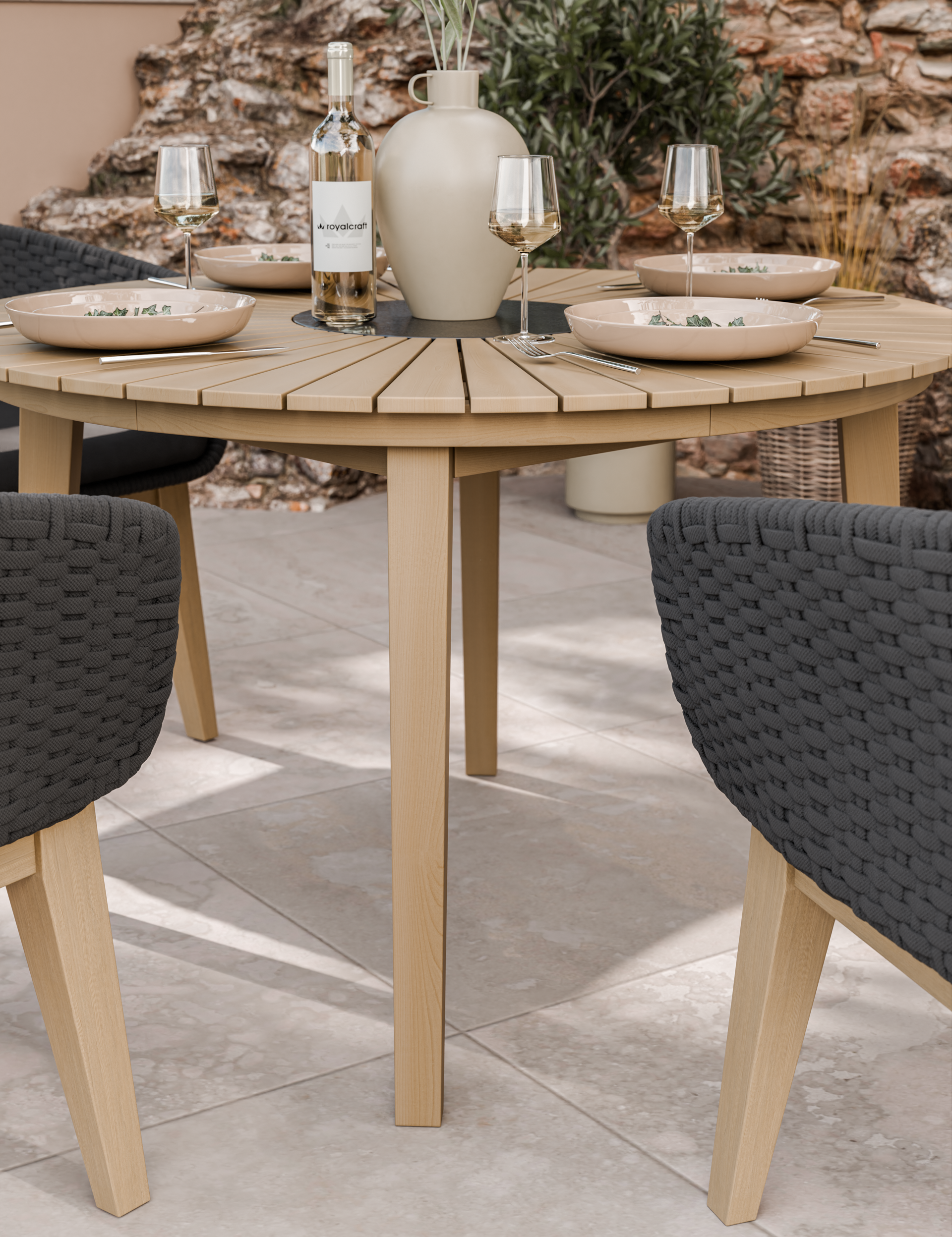 Roma 4 Seater Round Sunray with Black Granite Insert Dining Set with Eden Night Dining Chairs